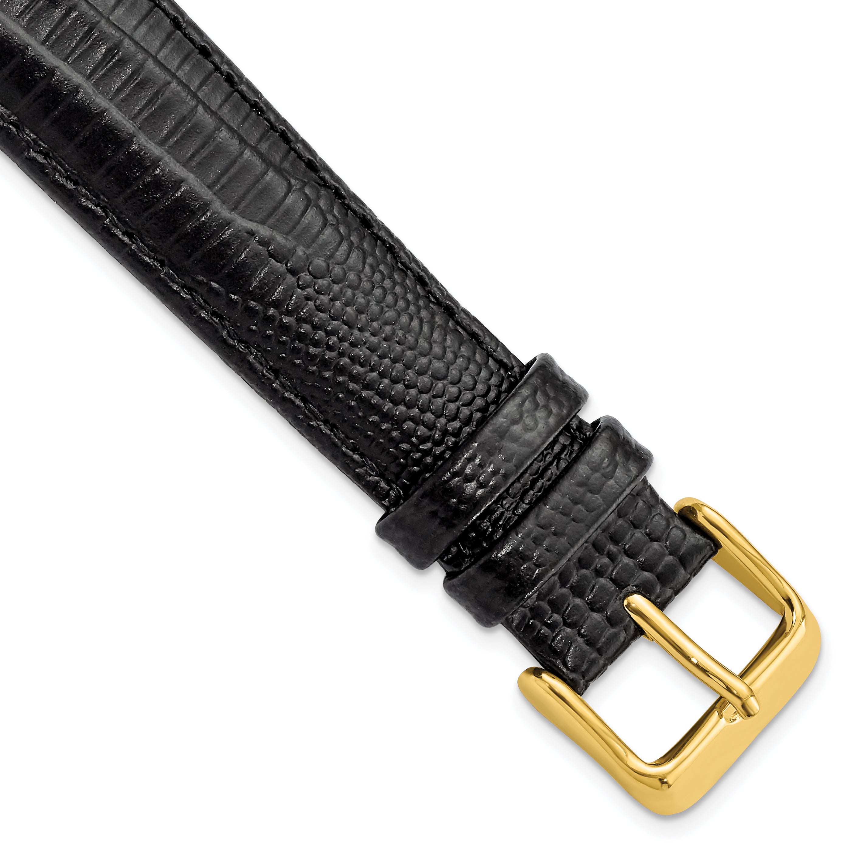 DeBeer 18mm Black Teju Liz Grain Leather with Gold-tone Buckle 7.5 inch Watch Band