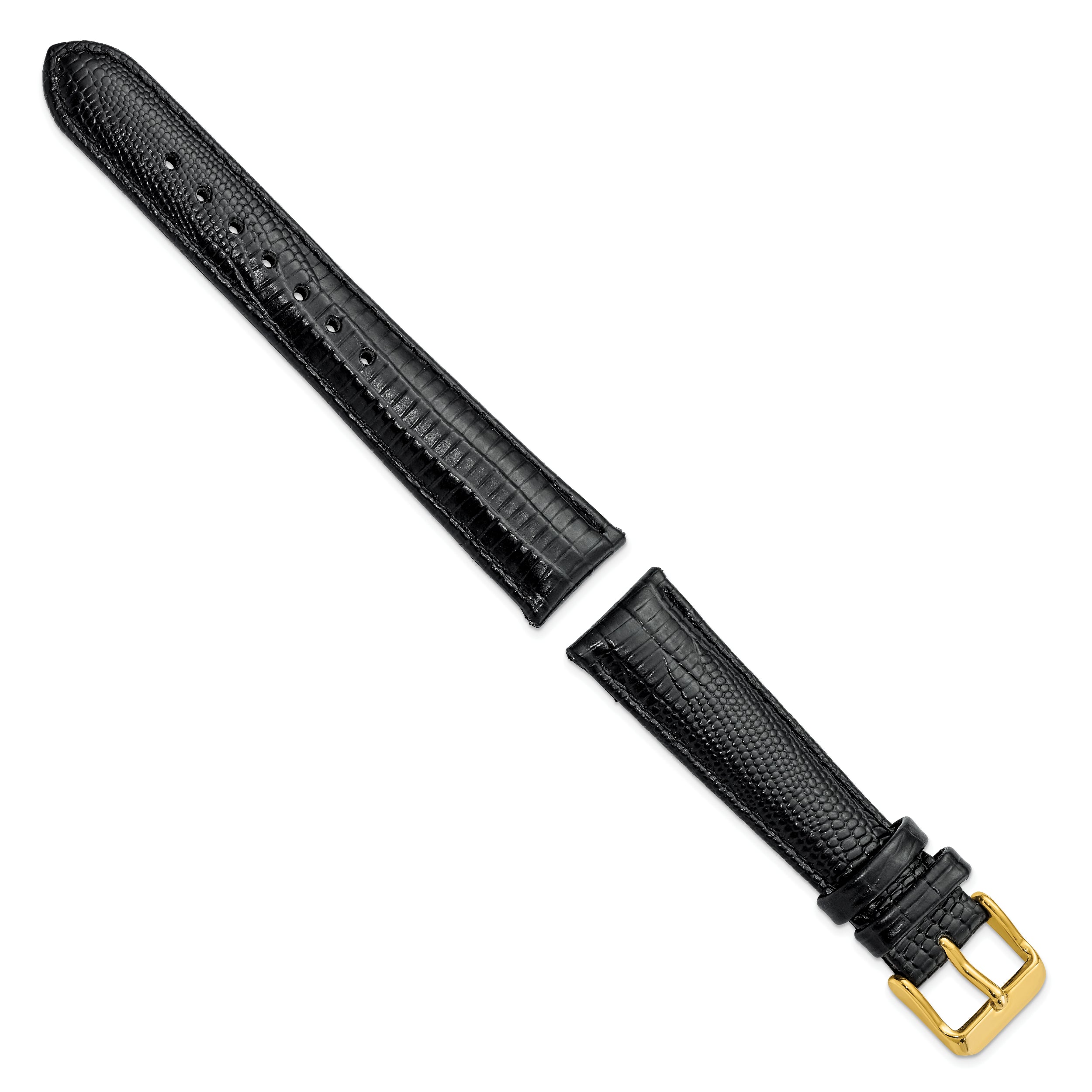 14mm Black Teju Liz Grain Leather with Gold-tone Buckle 6.75 inch Watch Band