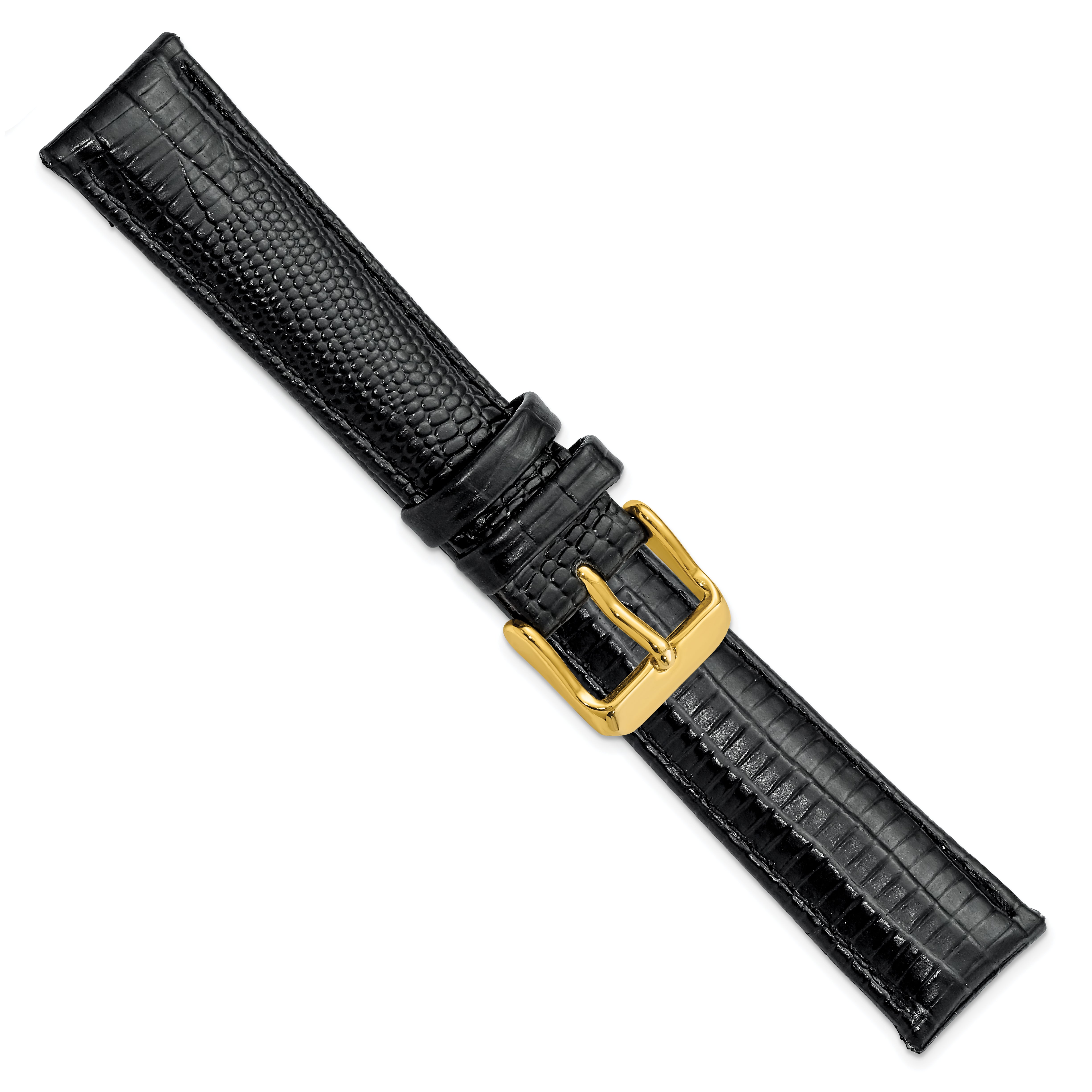 14mm Black Teju Liz Grain Leather with Gold-tone Buckle 6.75 inch Watch Band