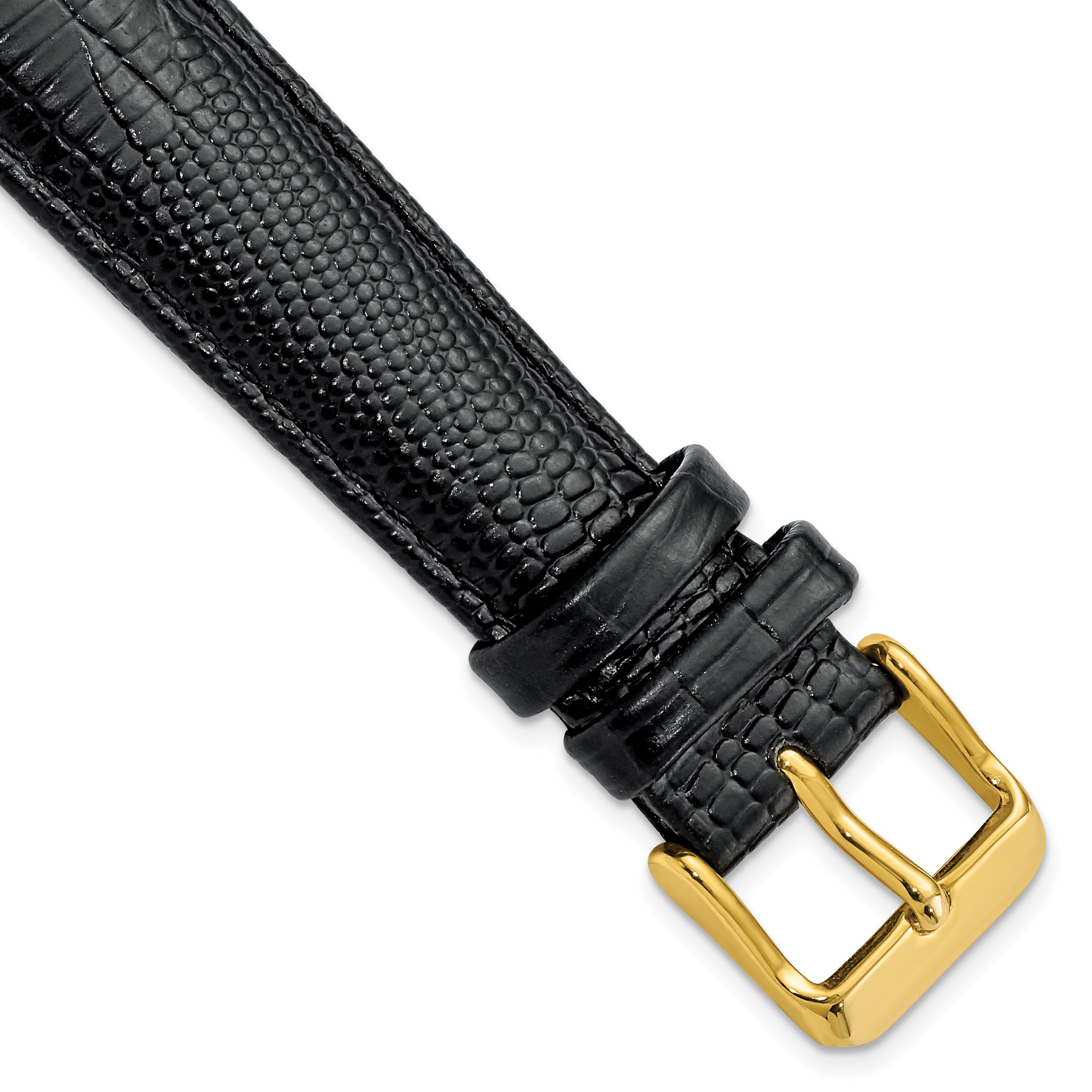 DeBeer 19mm Black Teju Liz Grain Leather with Gold-tone Buckle 7.5 inch Watch Band