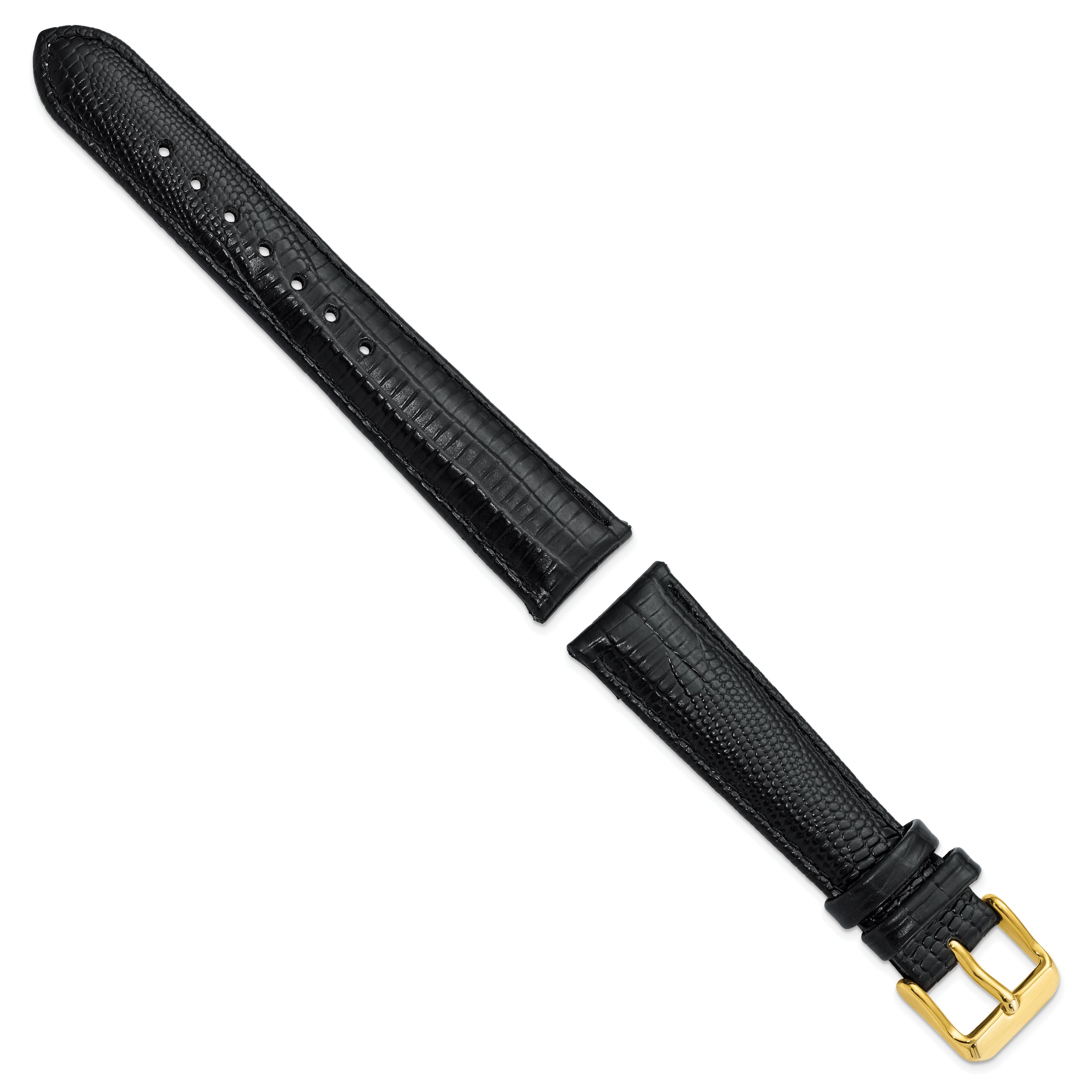 14mm Black Teju Liz Grain Leather with Gold-tone Buckle 6.75 inch Watch Band