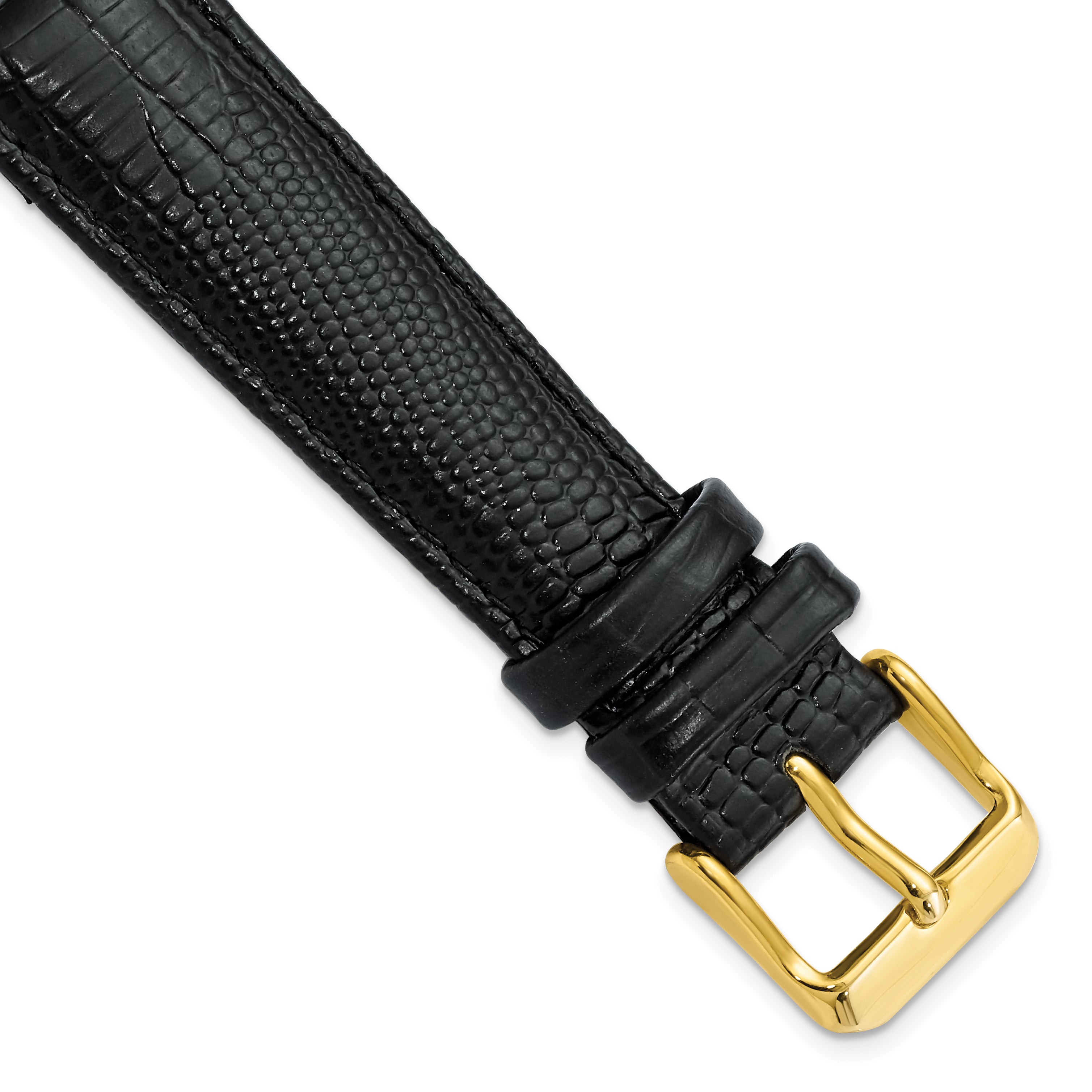 DeBeer 20mm Black Teju Liz Grain Leather with Gold-tone Buckle 7.5 inch Watch Band