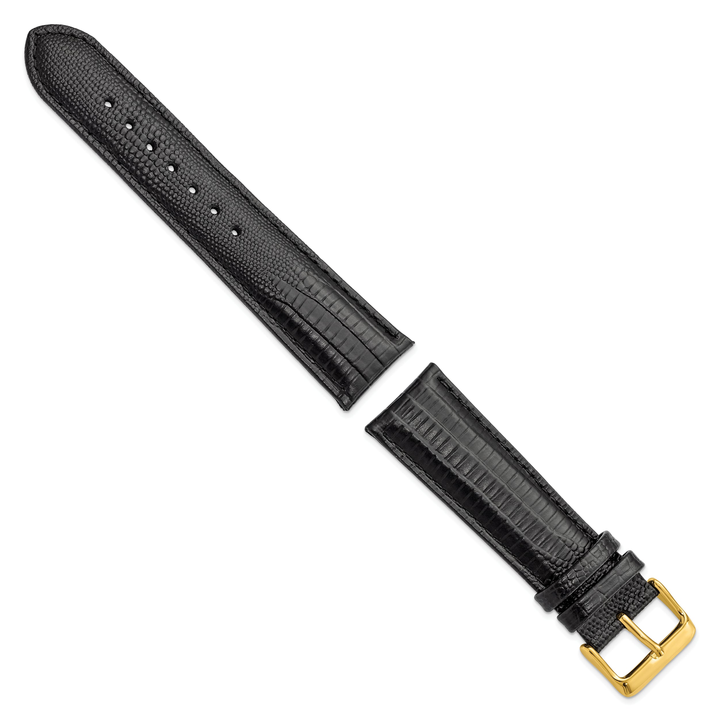 14mm Black Teju Liz Grain Leather with Gold-tone Buckle 6.75 inch Watch Band