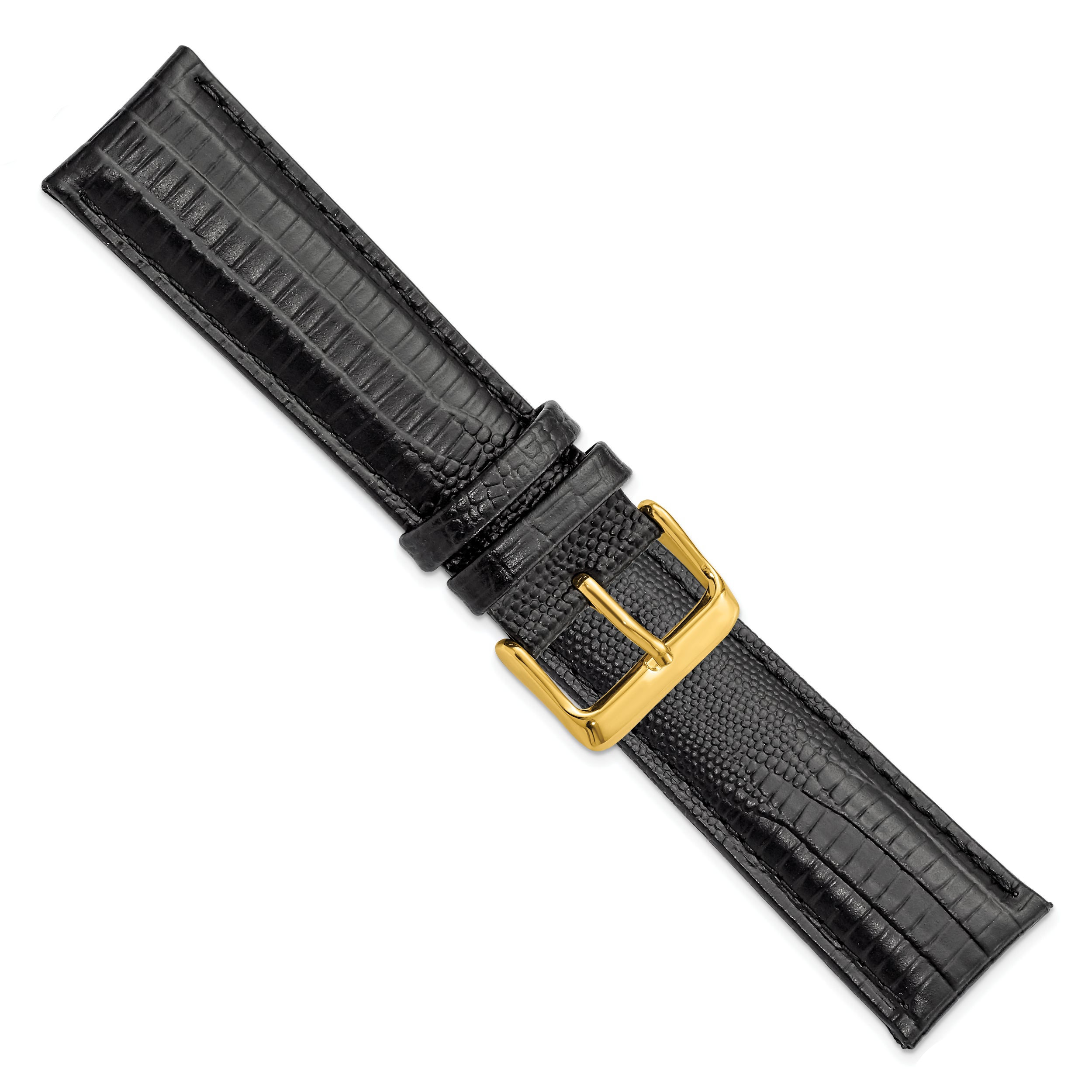 14mm Black Teju Liz Grain Leather with Gold-tone Buckle 6.75 inch Watch Band