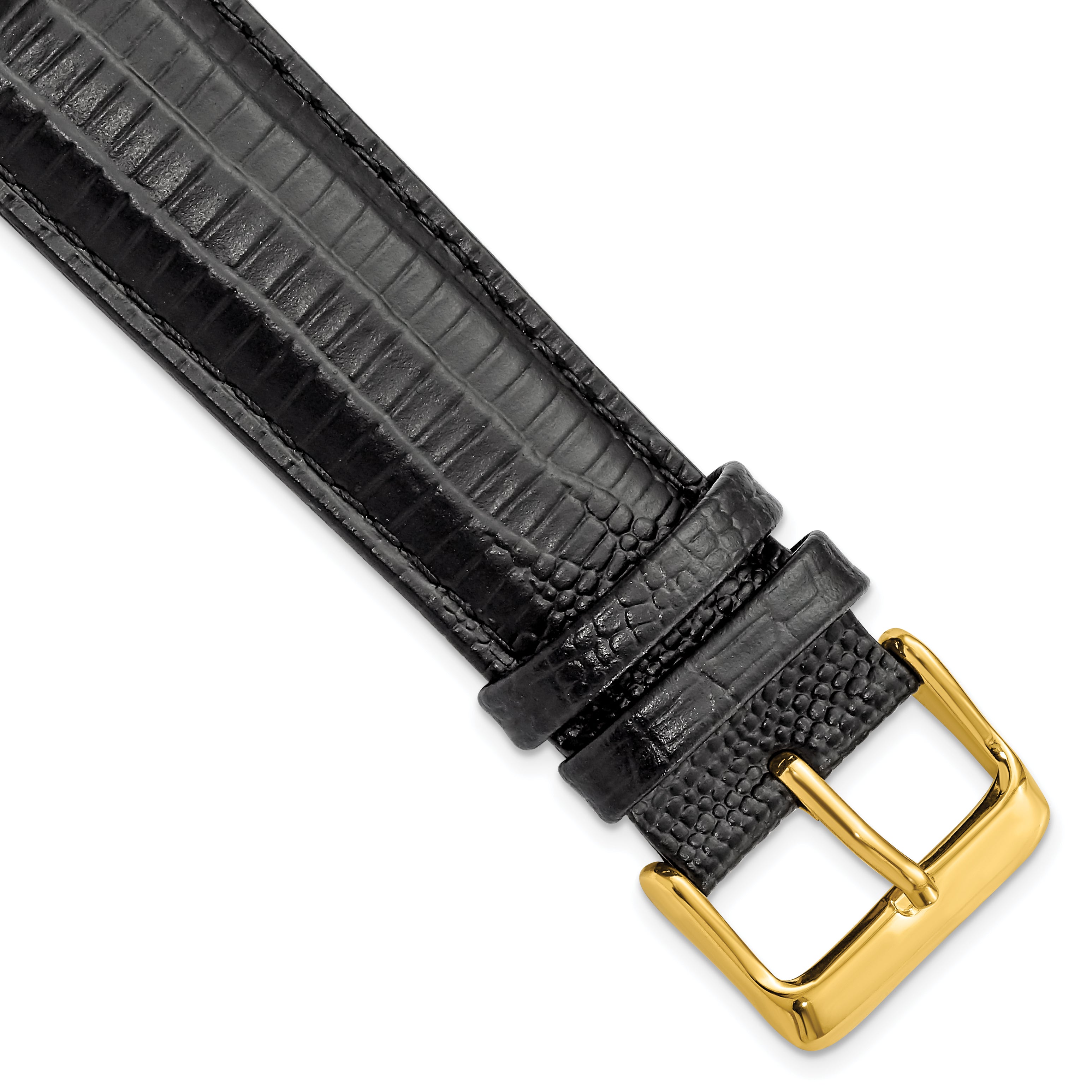 DeBeer 22mm Black Teju Liz Grain Leather with Gold-tone Buckle 7.5 inch Watch Band