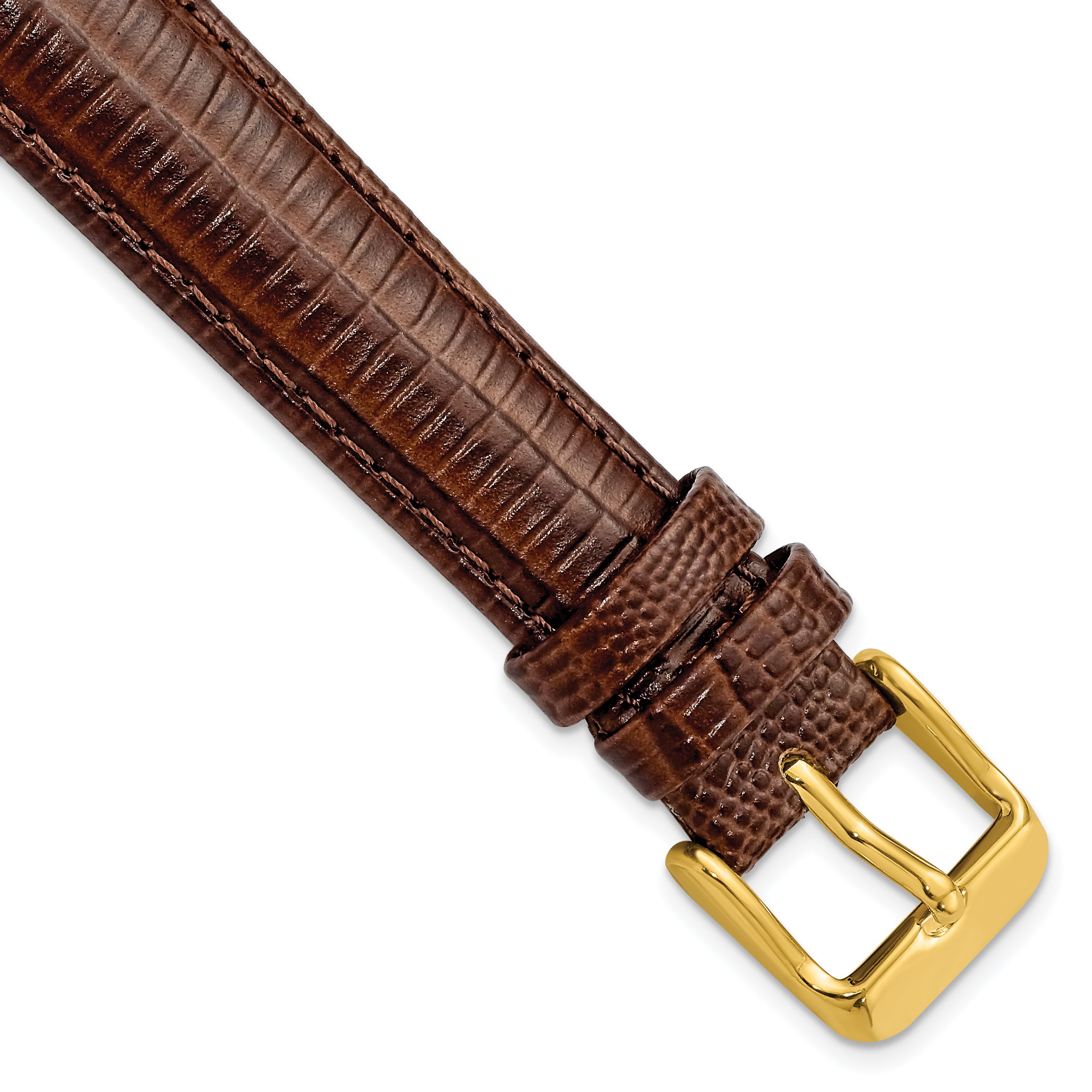 DeBeer 16mm Havana Teju Liz Grain Leather with Gold-tone Buckle 7.5 inch Watch Band