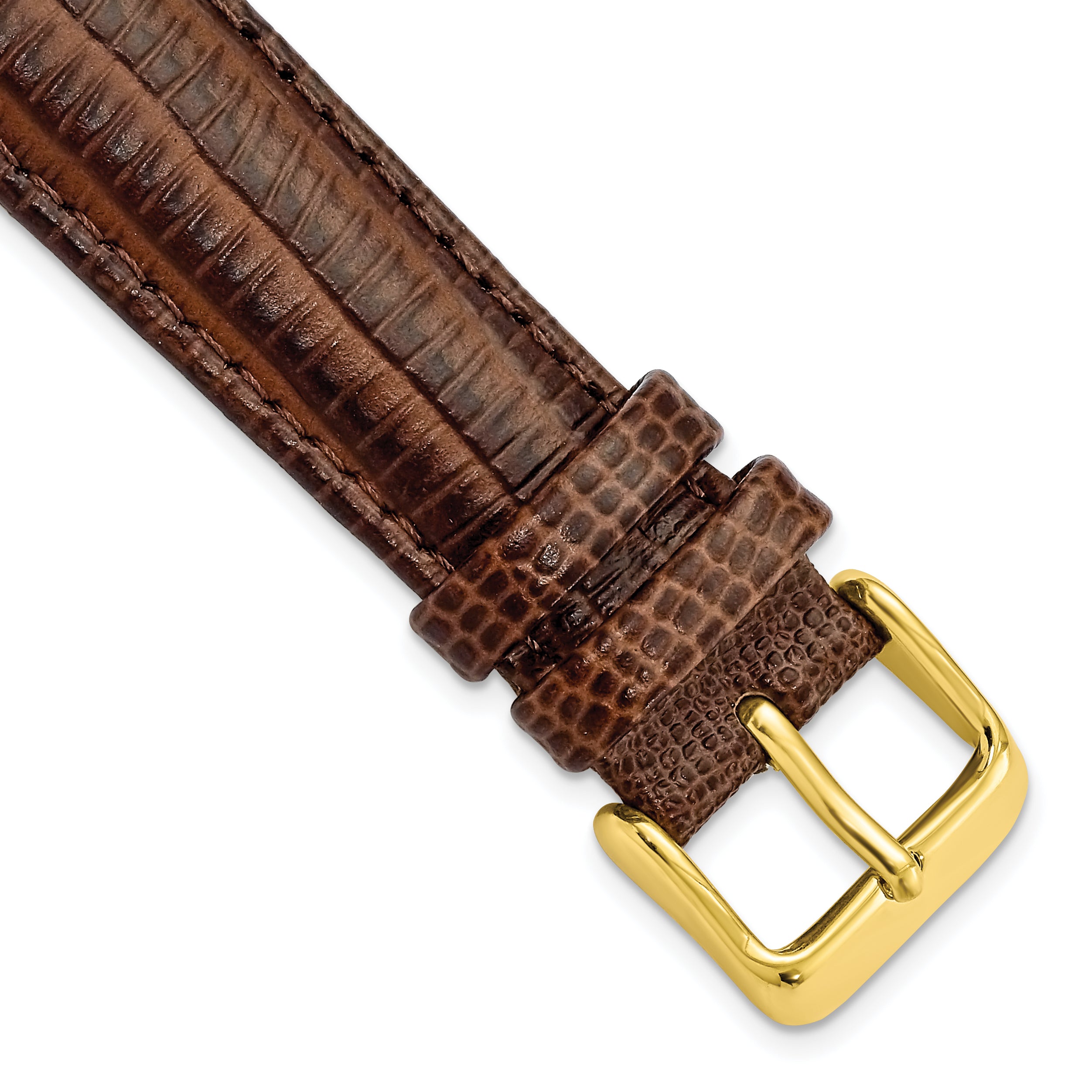 DeBeer 18mm Havana Teju Liz Grain Leather with Gold-tone Buckle 7.5 inch Watch Band
