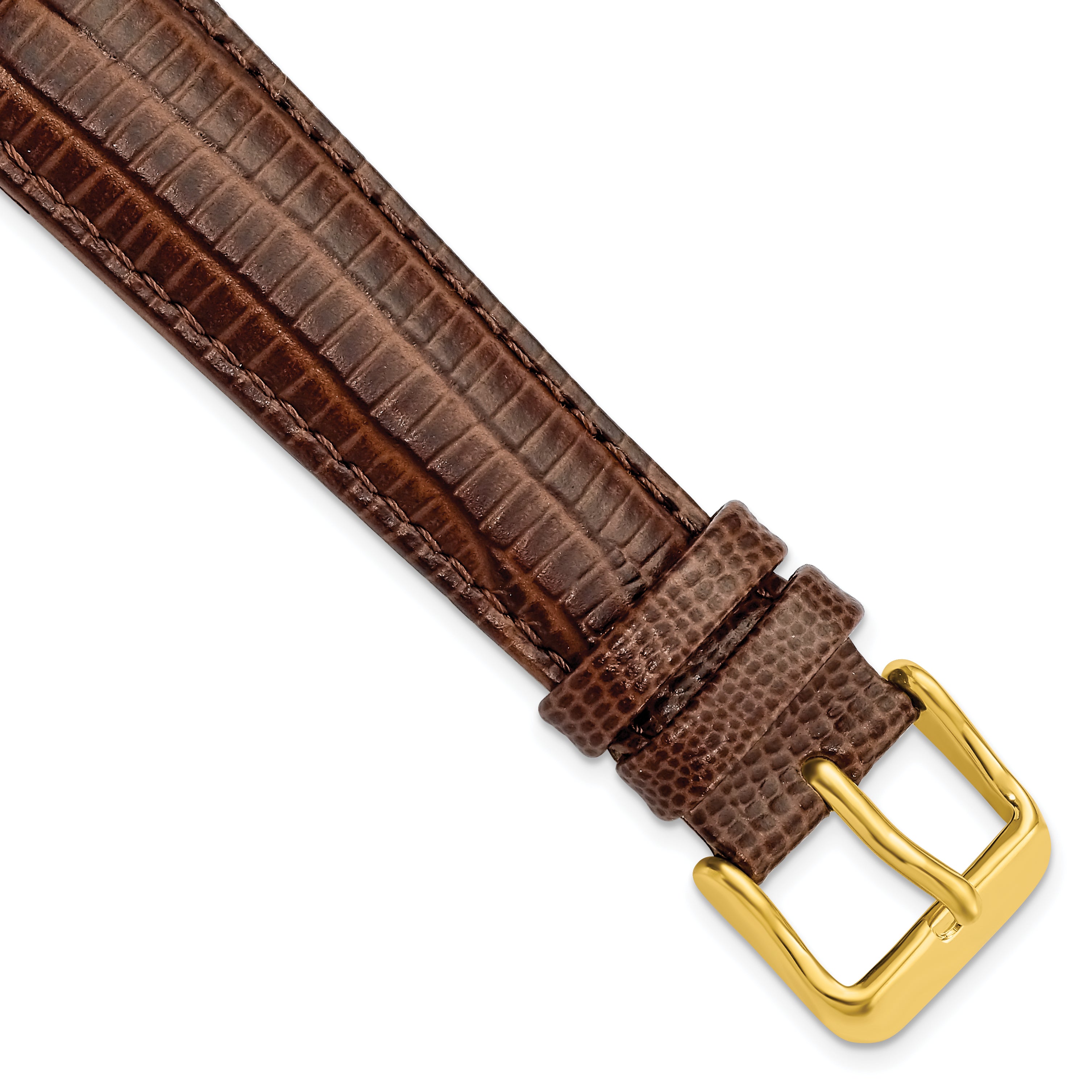DeBeer 19mm Havana Teju Liz Grain Leather with Gold-tone Buckle 7.5 inch Watch Band