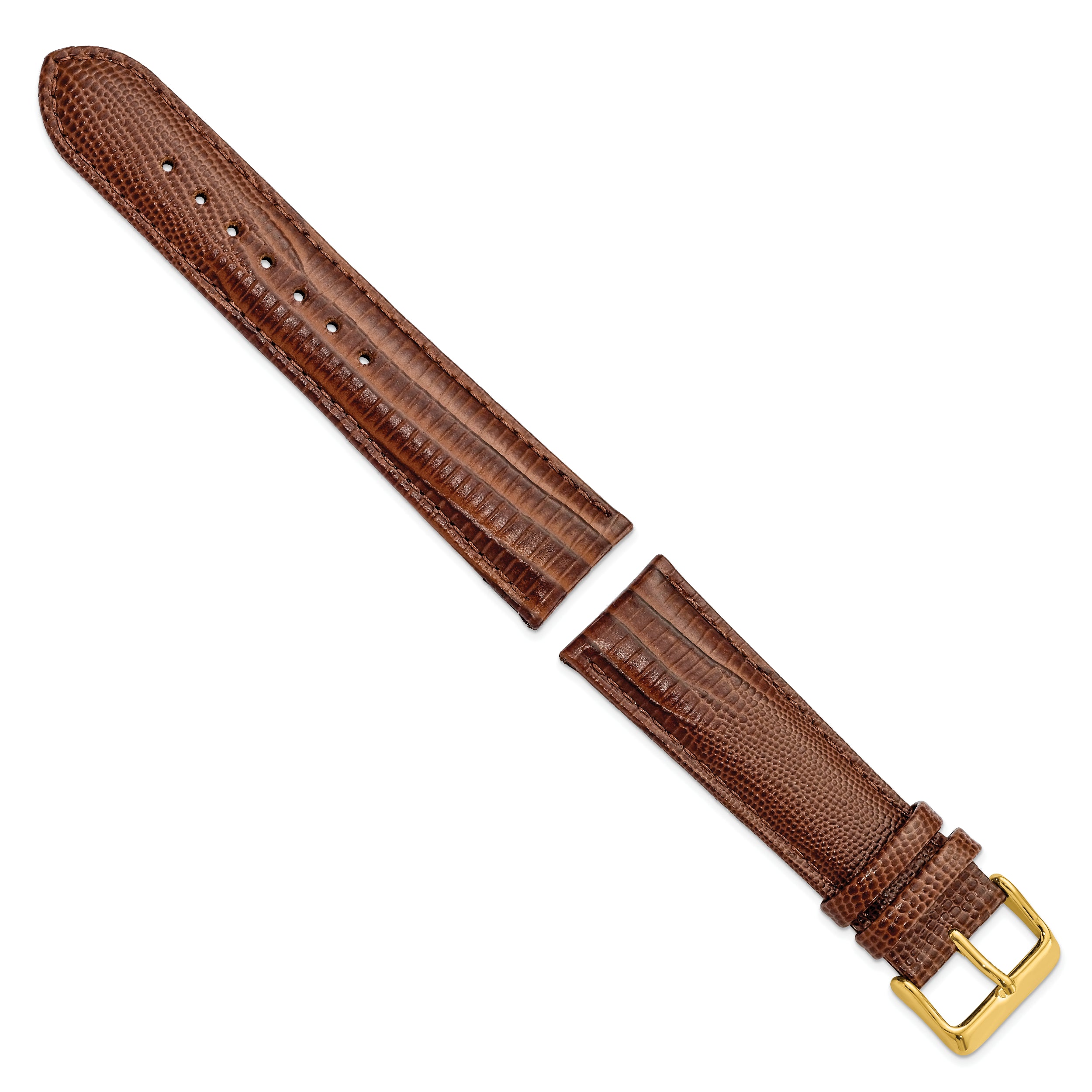 14mm Havana Teju Liz Grain Leather with Gold-tone Buckle 6.75 inch Watch Band