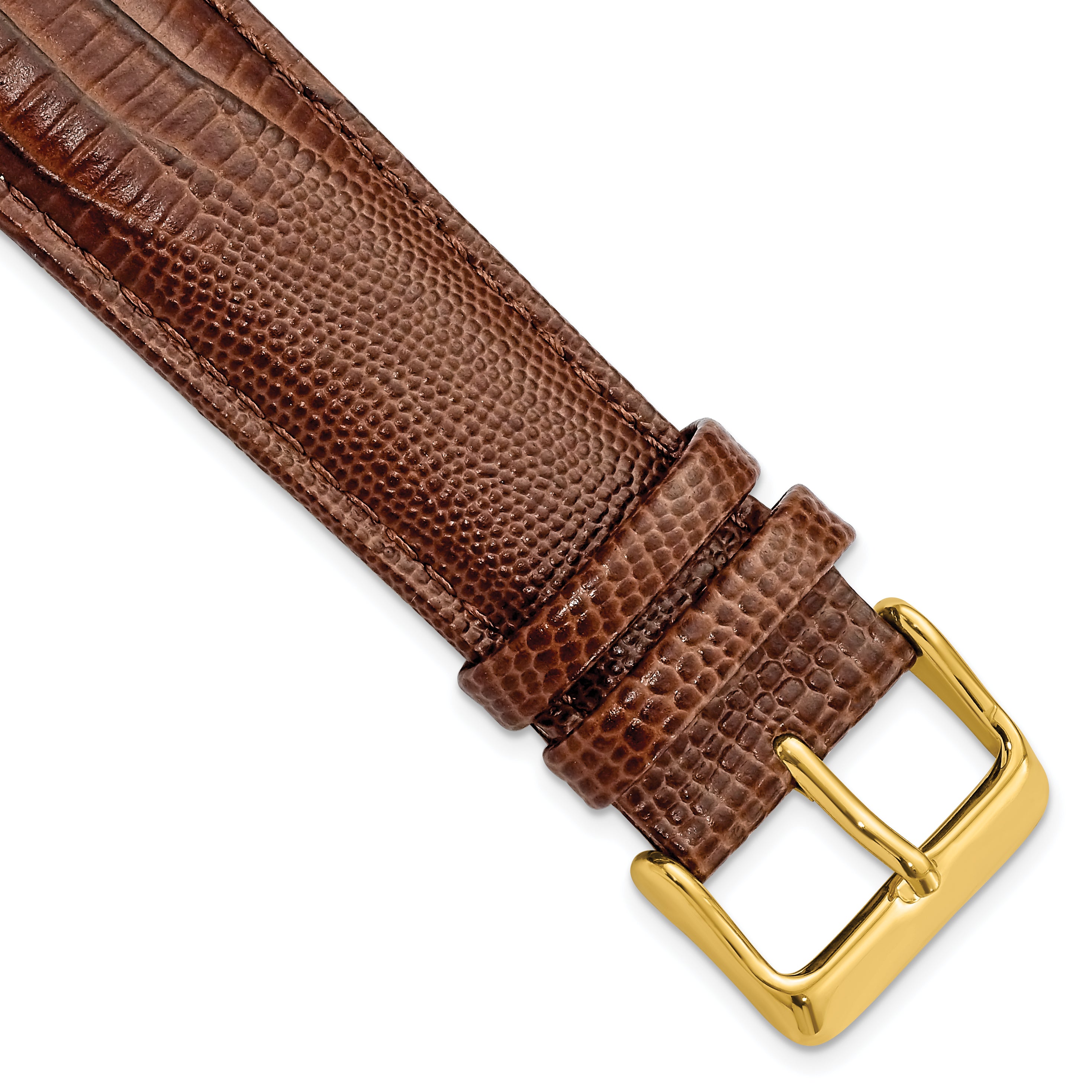 DeBeer 22mm Havana Teju Liz Grain Leather with Gold-tone Buckle 7.5 inch Watch Band