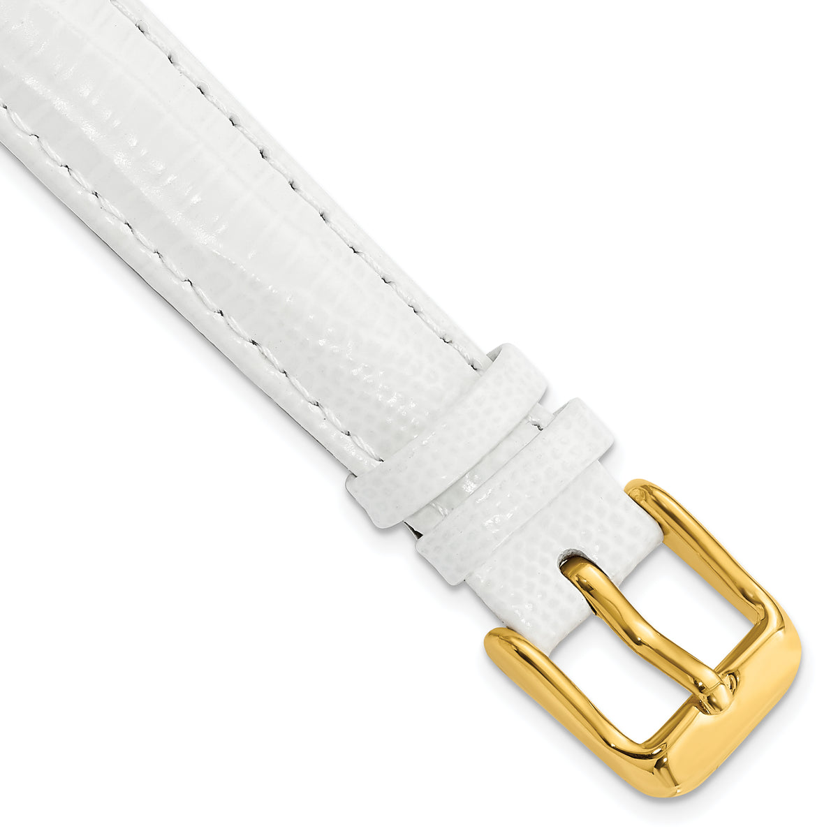 DeBeer 14mm White Teju Liz Grain Leather with Gold-tone Buckle 6.75 inch Watch Band
