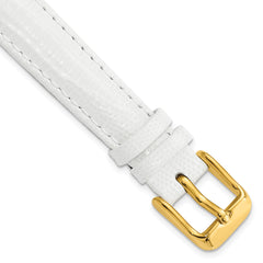 DeBeer 14mm White Teju Liz Grain Leather with Gold-tone Buckle 6.75 inch Watch Band