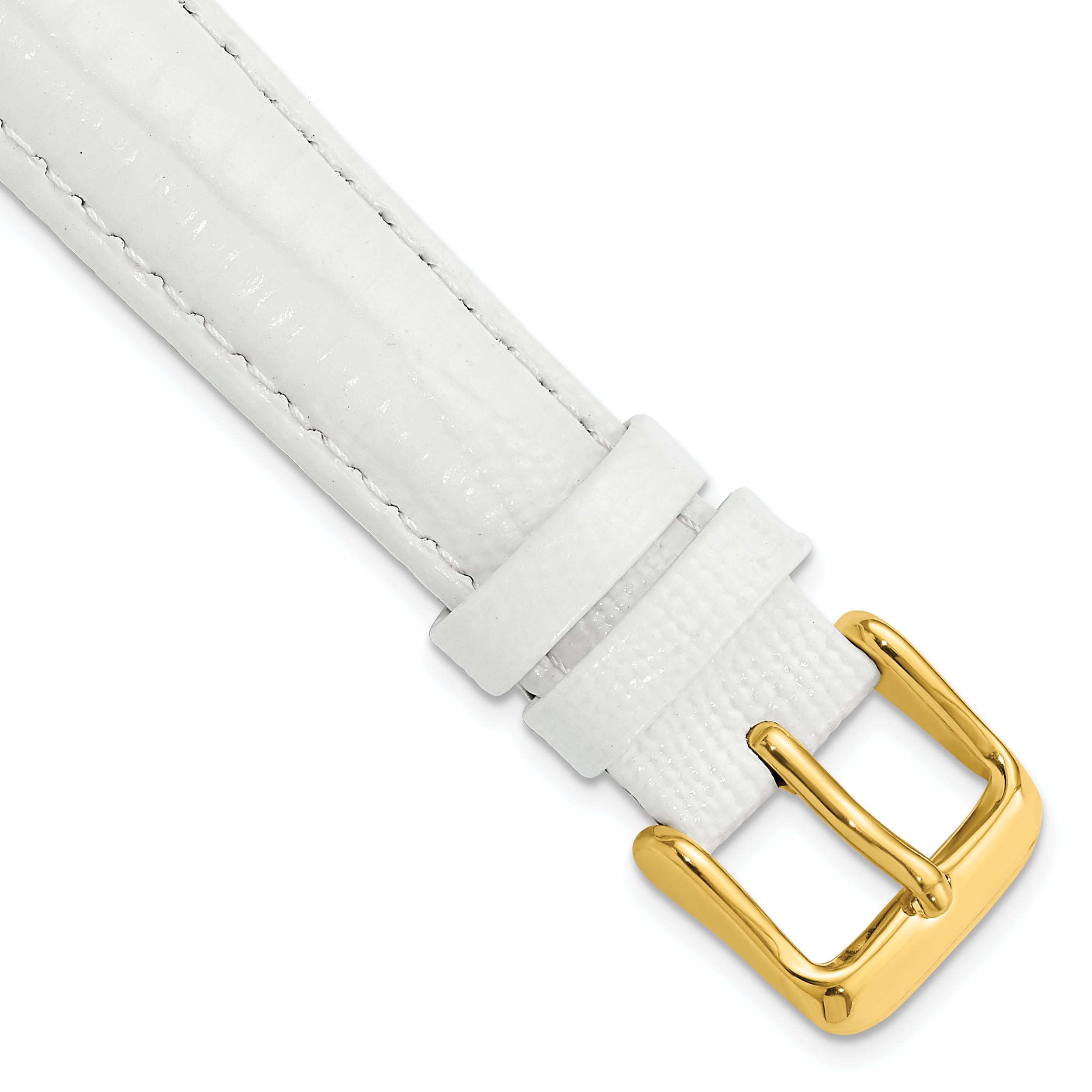 DeBeer 16mm White Teju Liz Grain Leather with Gold-tone Buckle 7.5 inch Watch Band