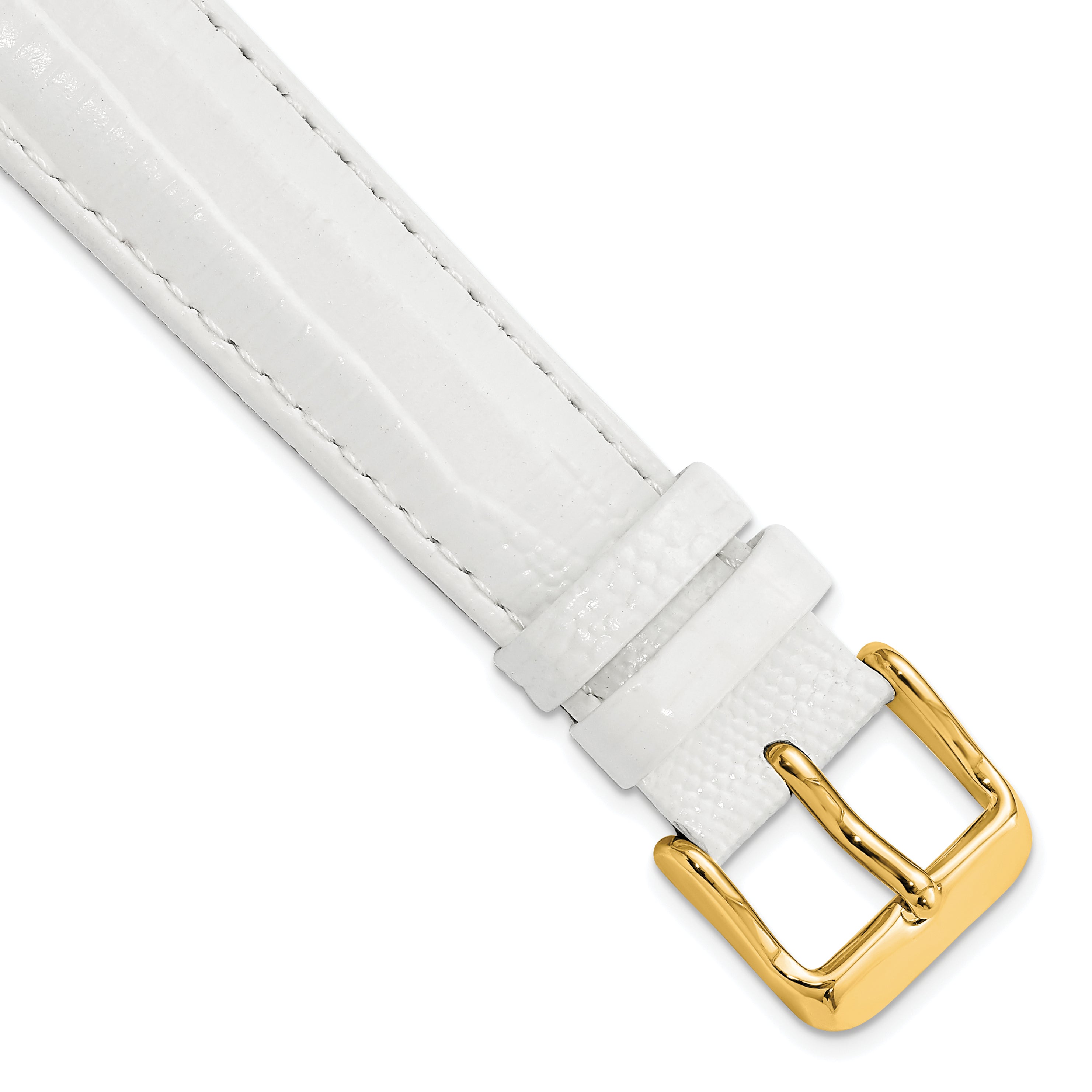 DeBeer 18mm White Teju Liz Grain Leather with Gold-tone Buckle 7.5 inch Watch Band