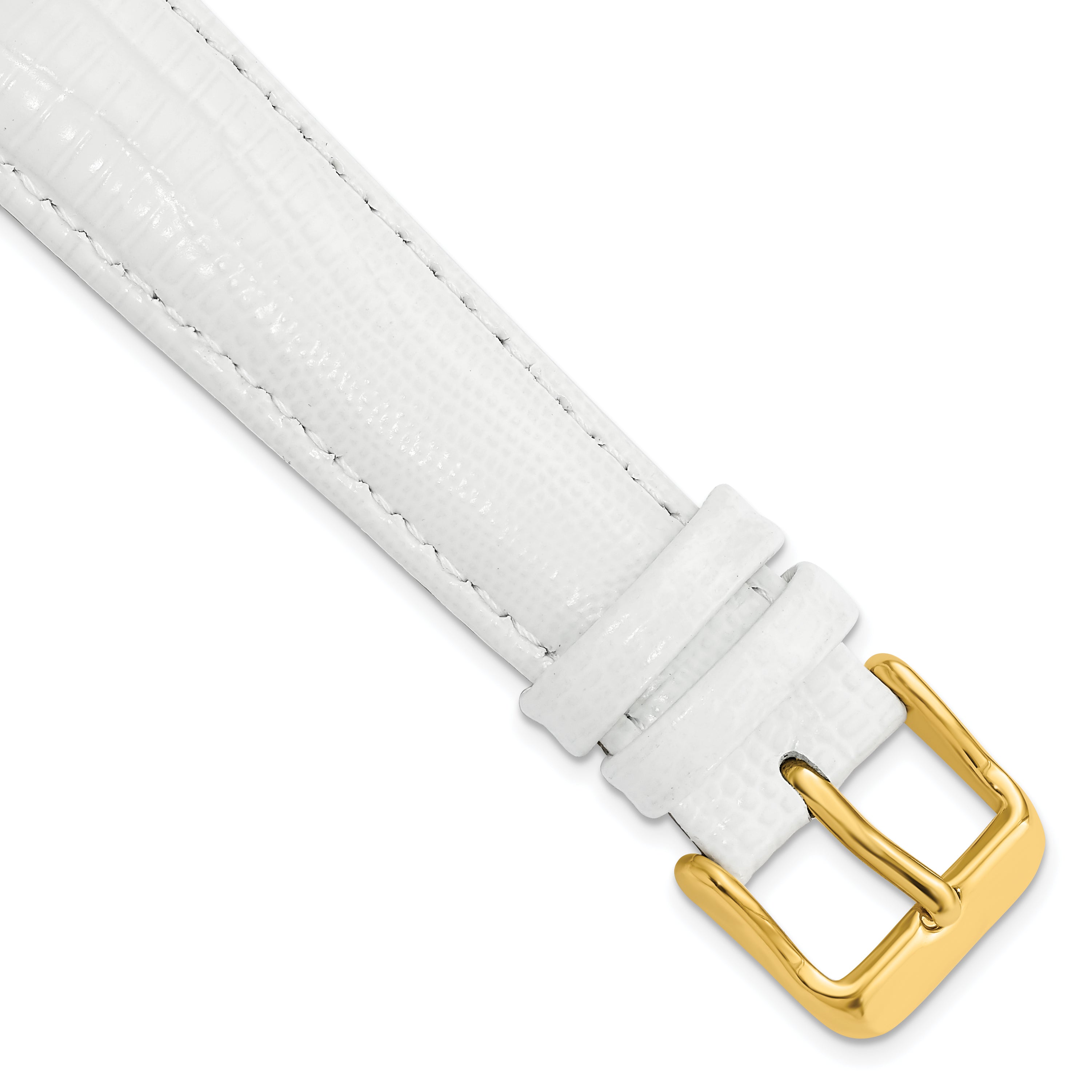 DeBeer 19mm White Teju Liz Grain Leather with Gold-tone Buckle 7.5 inch Watch Band