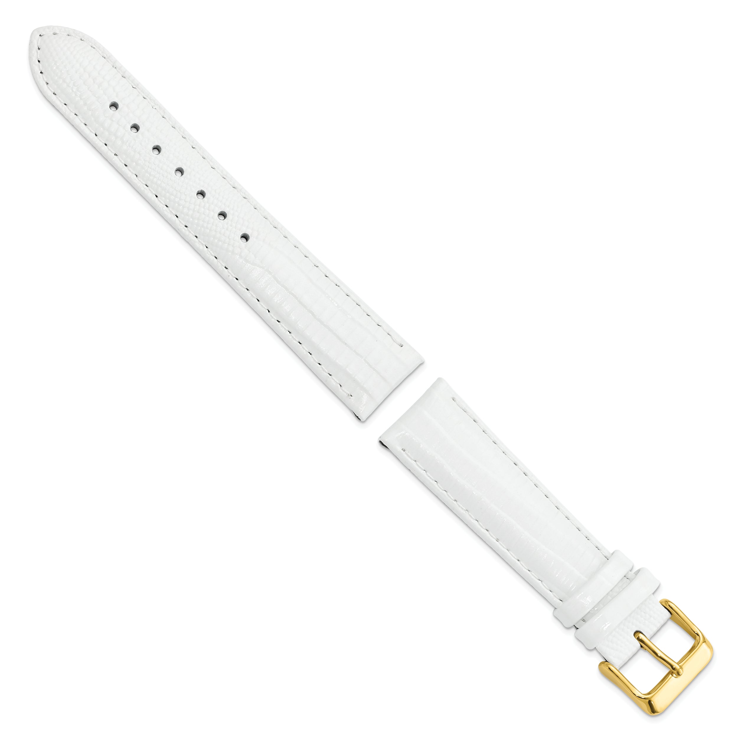 14mm White Teju Liz Grain Leather with Gold-tone Buckle 6.75 inch Watch Band