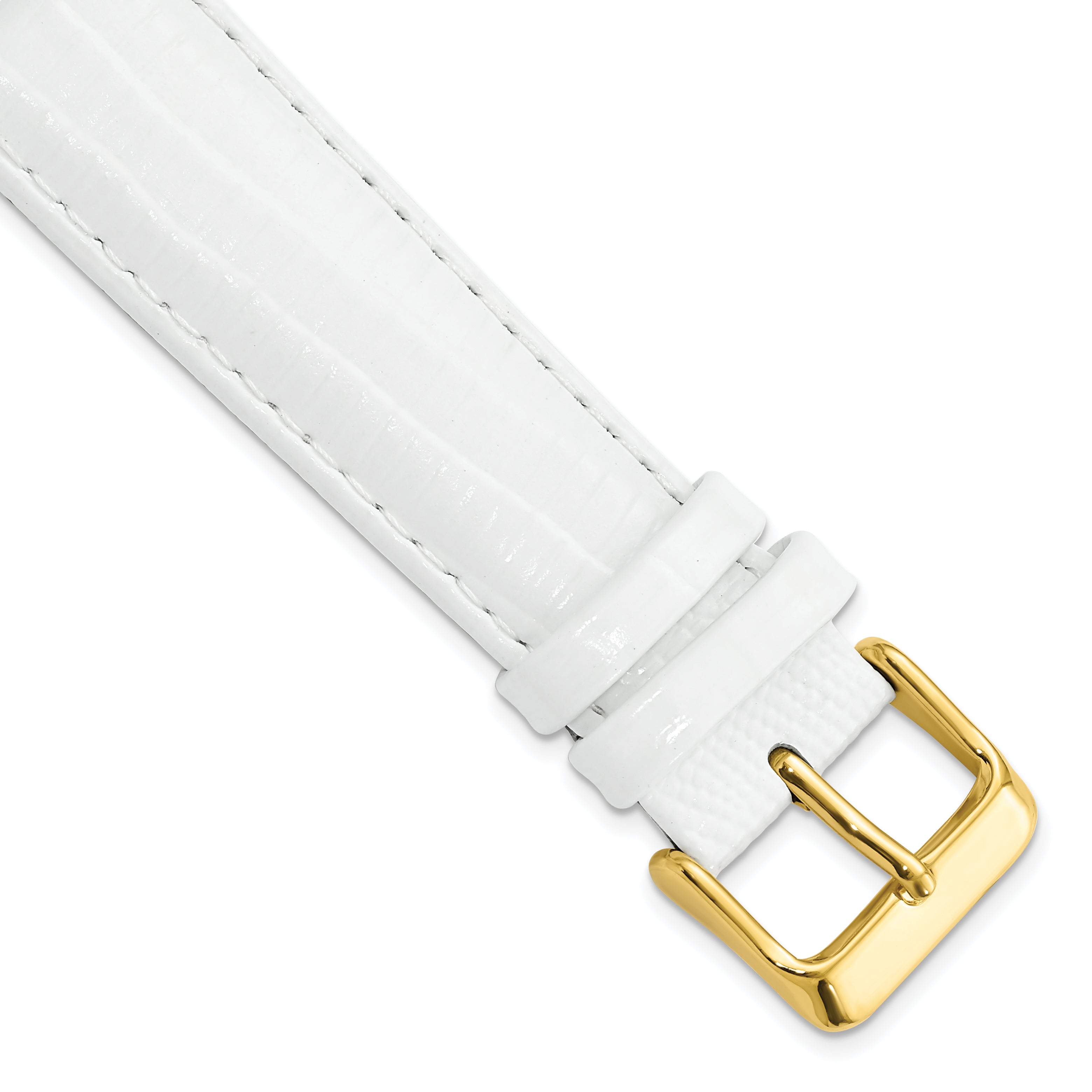 DeBeer 20mm White Teju Liz Grain Leather with Gold-tone Buckle 7.5 inch Watch Band