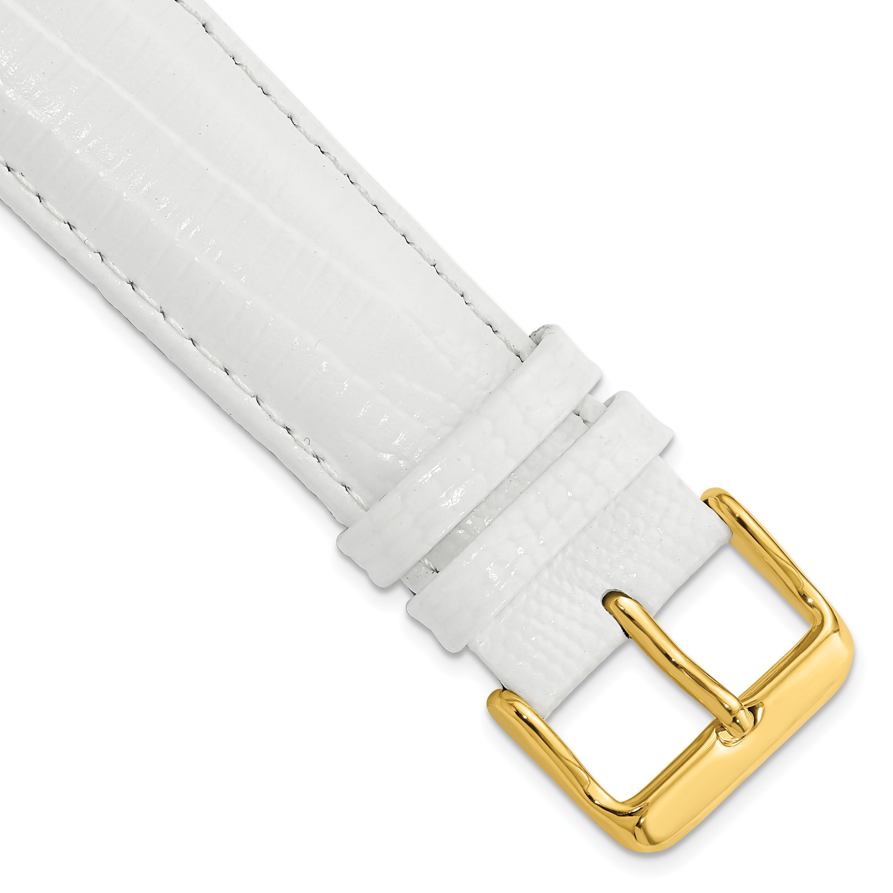 DeBeer 22mm White Teju Liz Grain Leather with Gold-tone Buckle 7.5 inch Watch Band