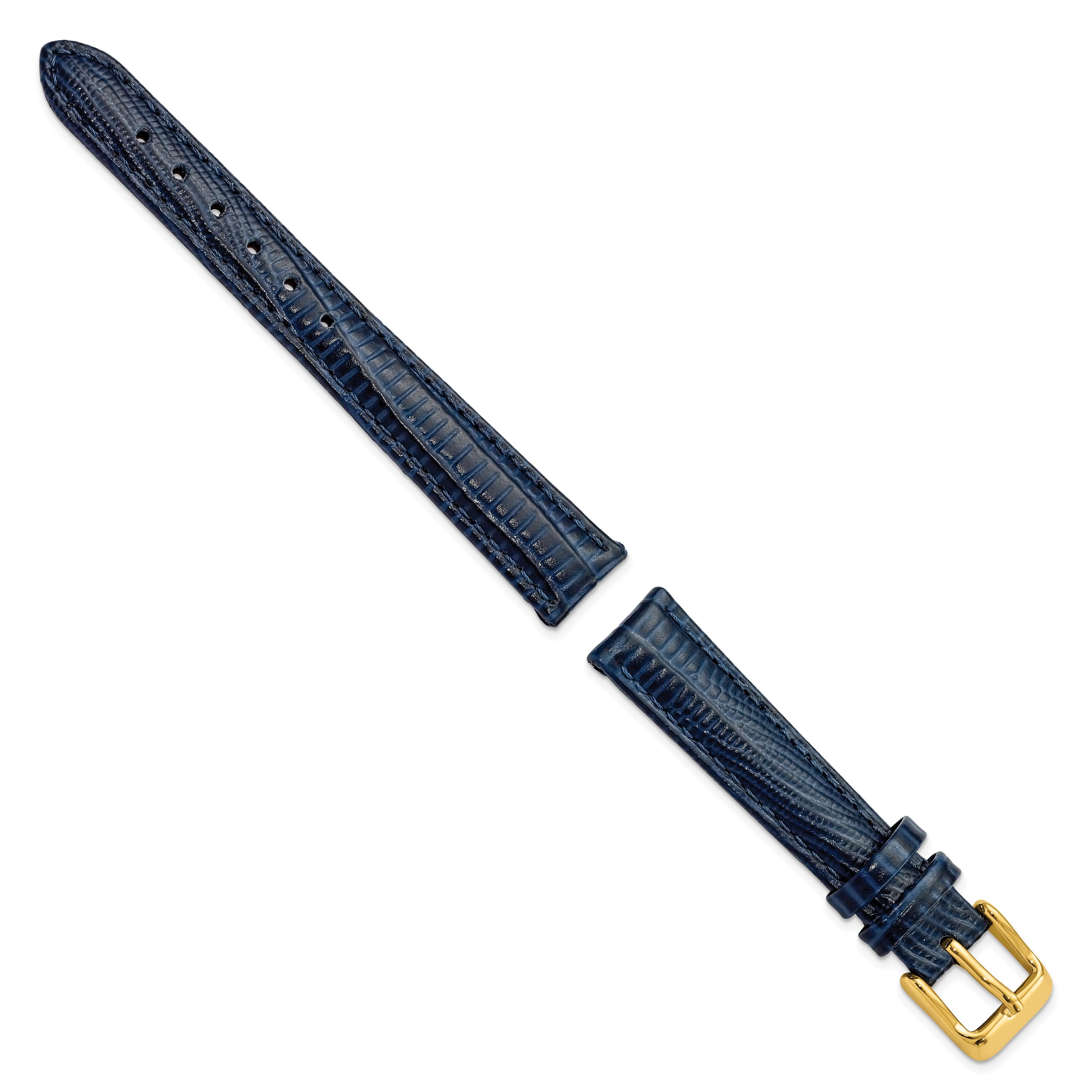 14mm Navy Teju Liz Grain Leather with Gold-tone Buckle 6.75 inch Watch Band