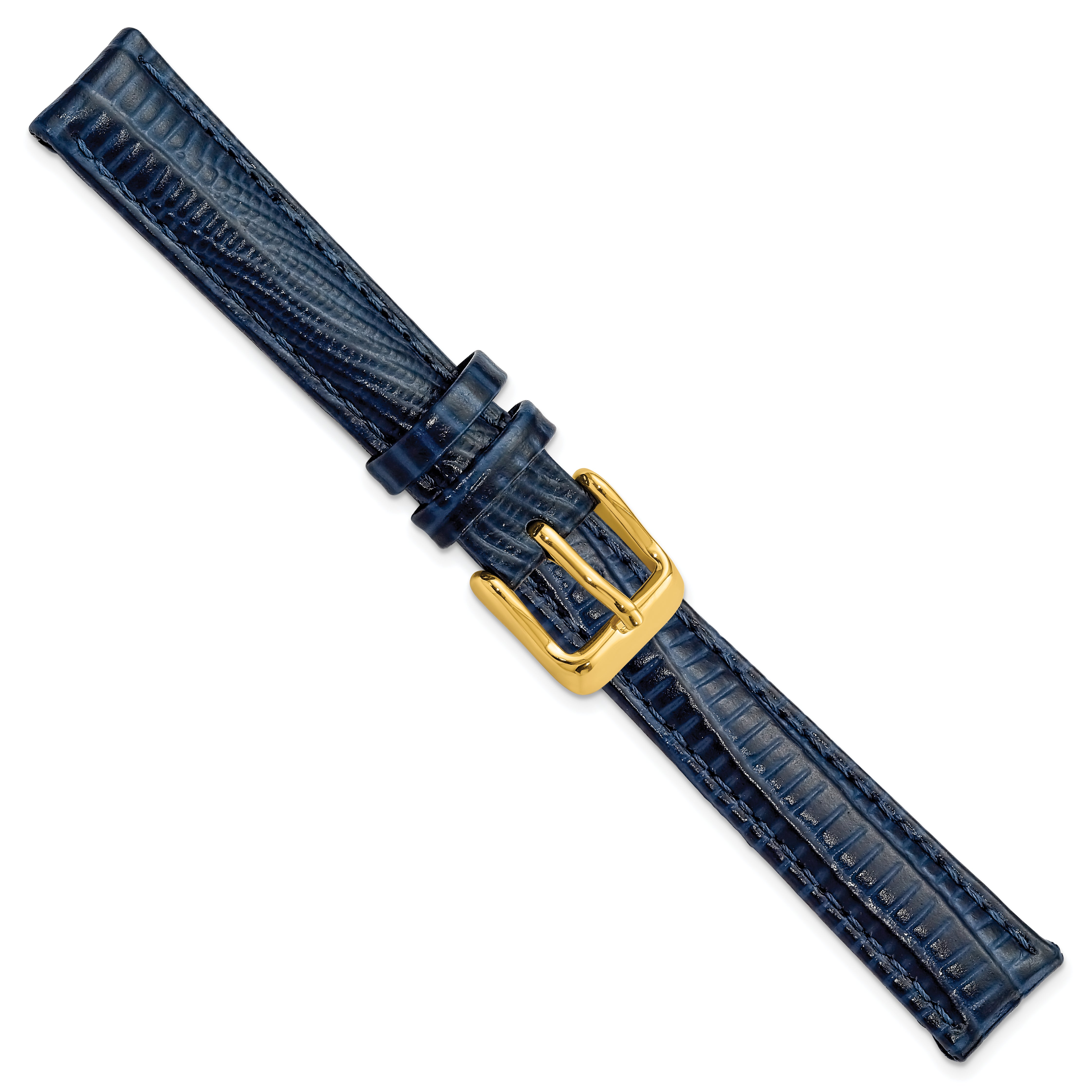 14mm Navy Teju Liz Grain Leather with Gold-tone Buckle 6.75 inch Watch Band