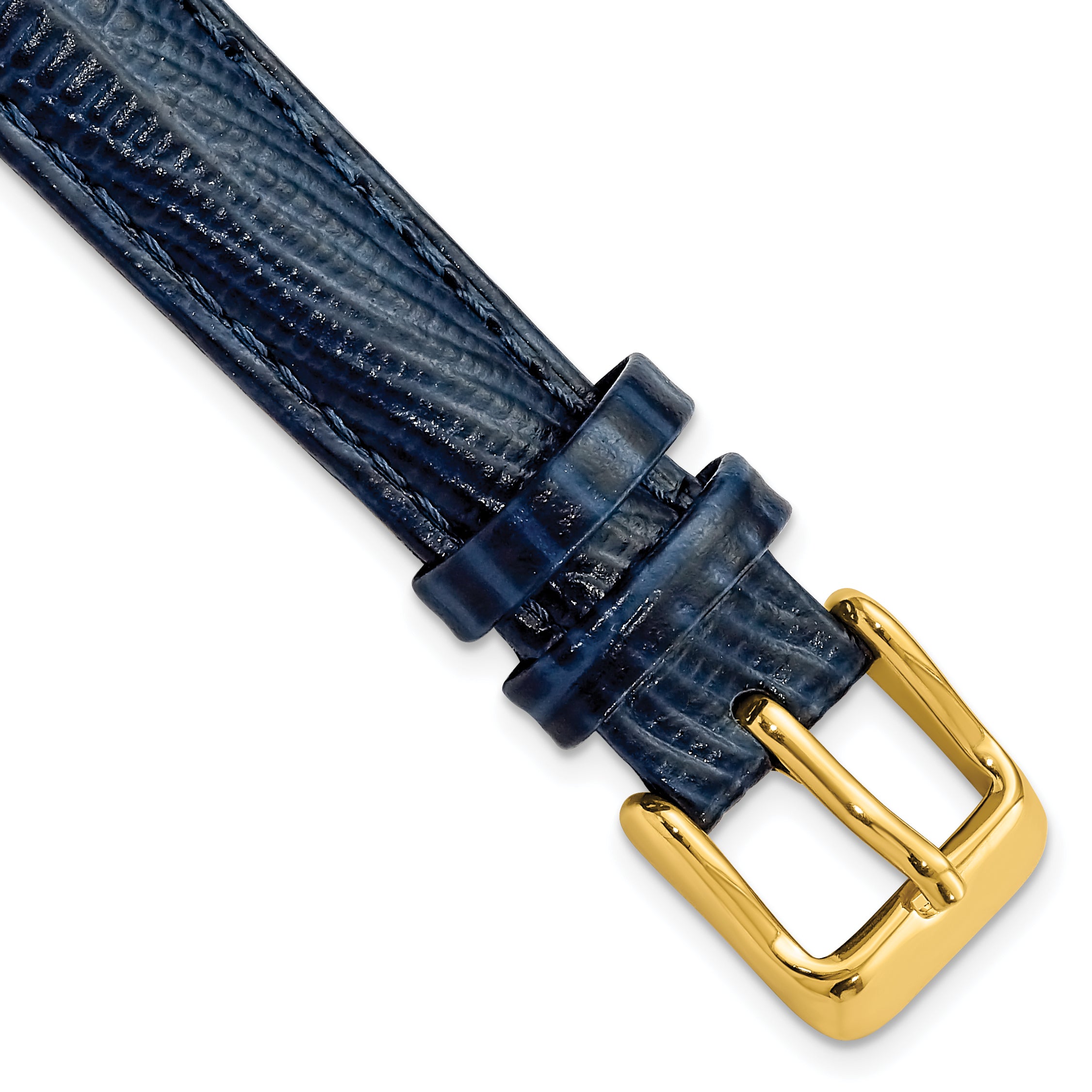 DeBeer 14mm Navy Teju Liz Grain Leather with Gold-tone Buckle 6.75 inch Watch Band