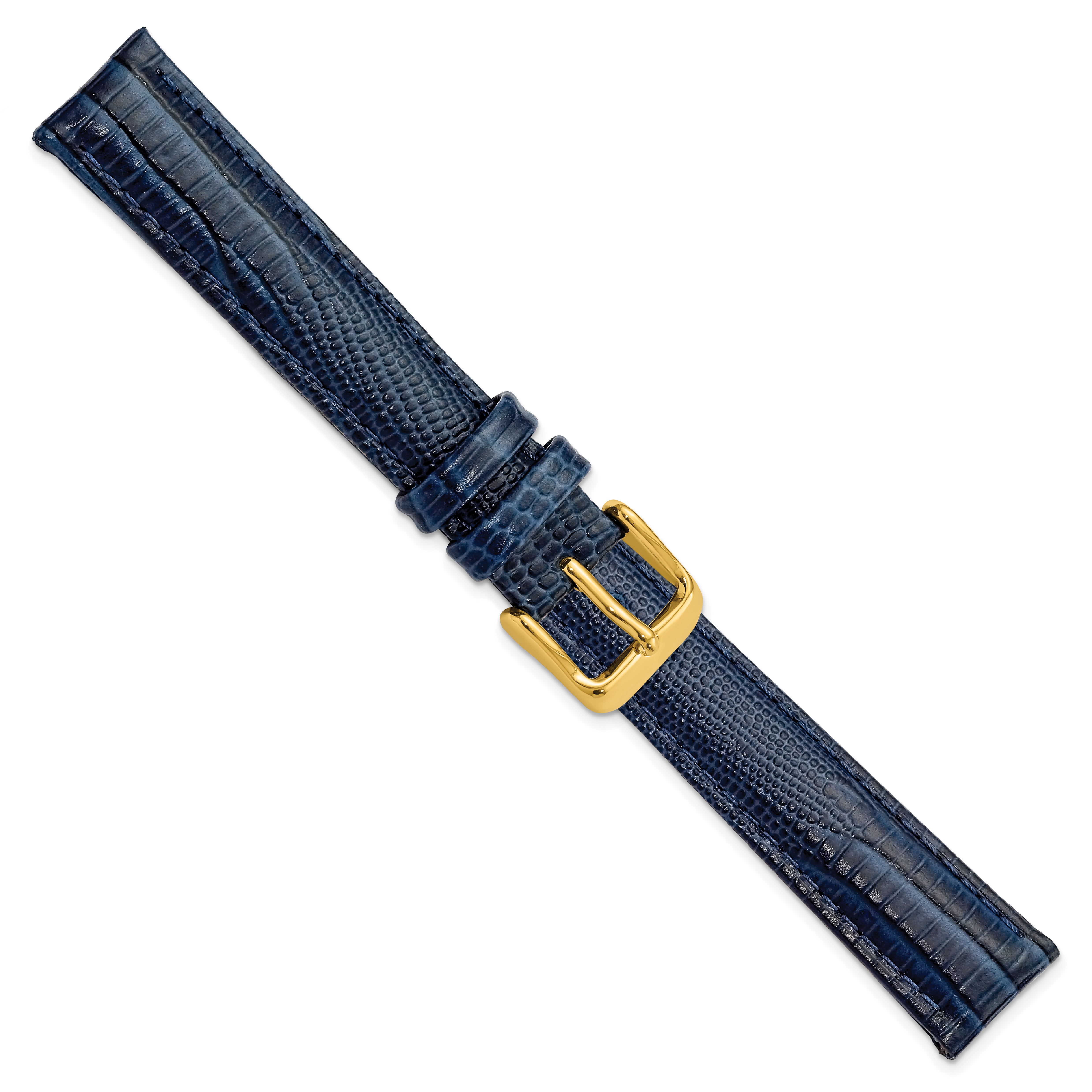 14mm Navy Teju Liz Grain Leather with Gold-tone Buckle 6.75 inch Watch Band