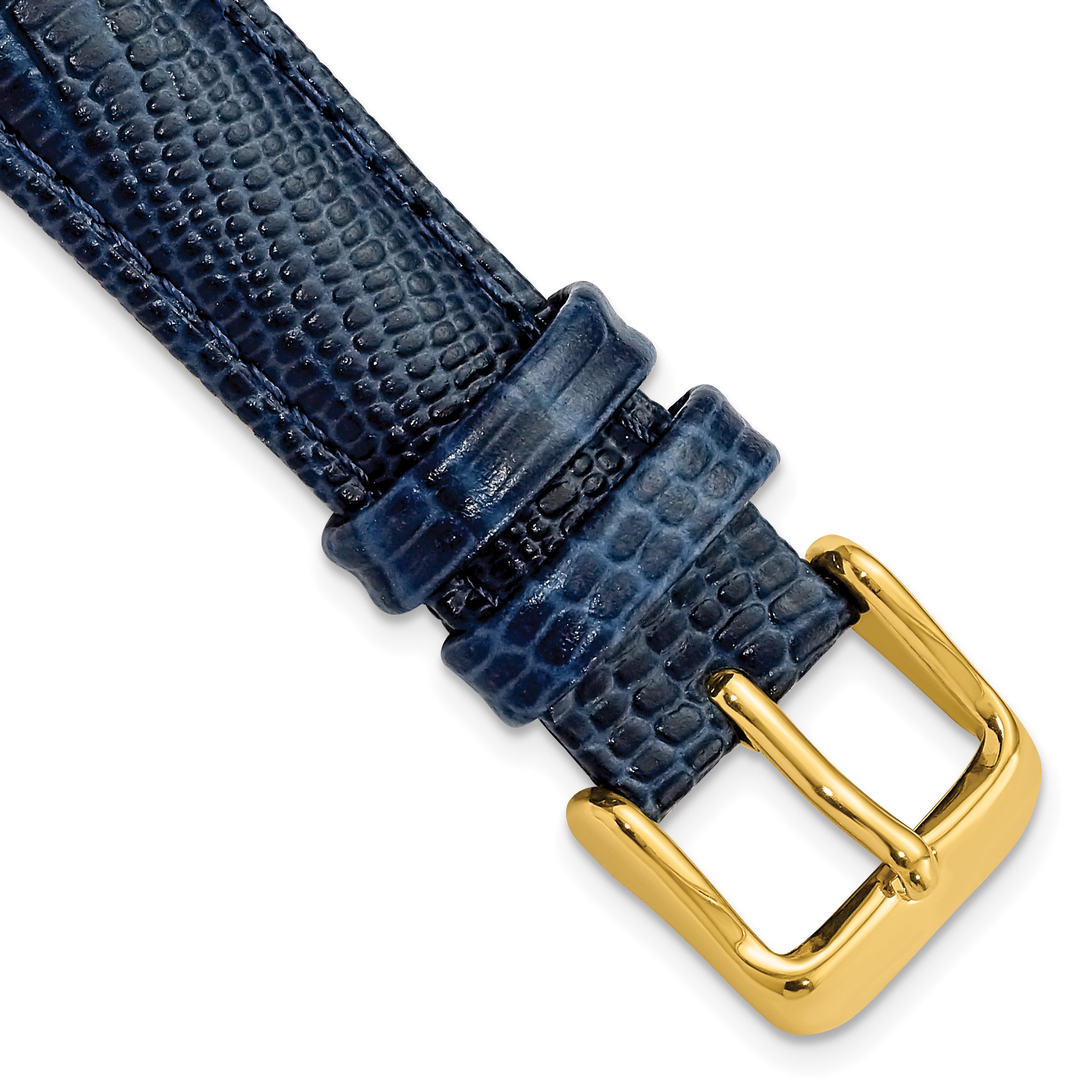 DeBeer 16mm Navy Teju Liz Grain Leather with Gold-tone Buckle 7.5 inch Watch Band