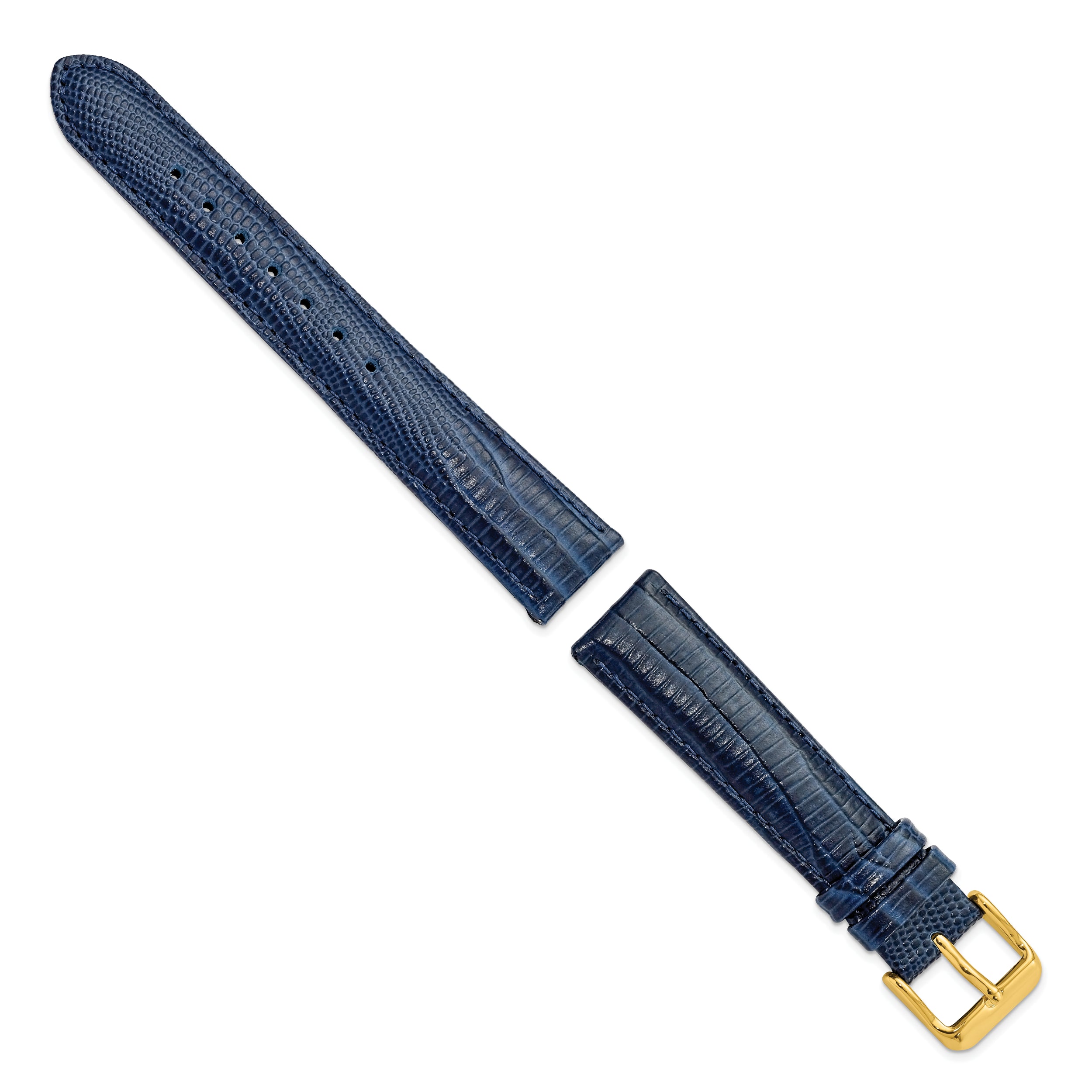 14mm Navy Teju Liz Grain Leather with Gold-tone Buckle 6.75 inch Watch Band