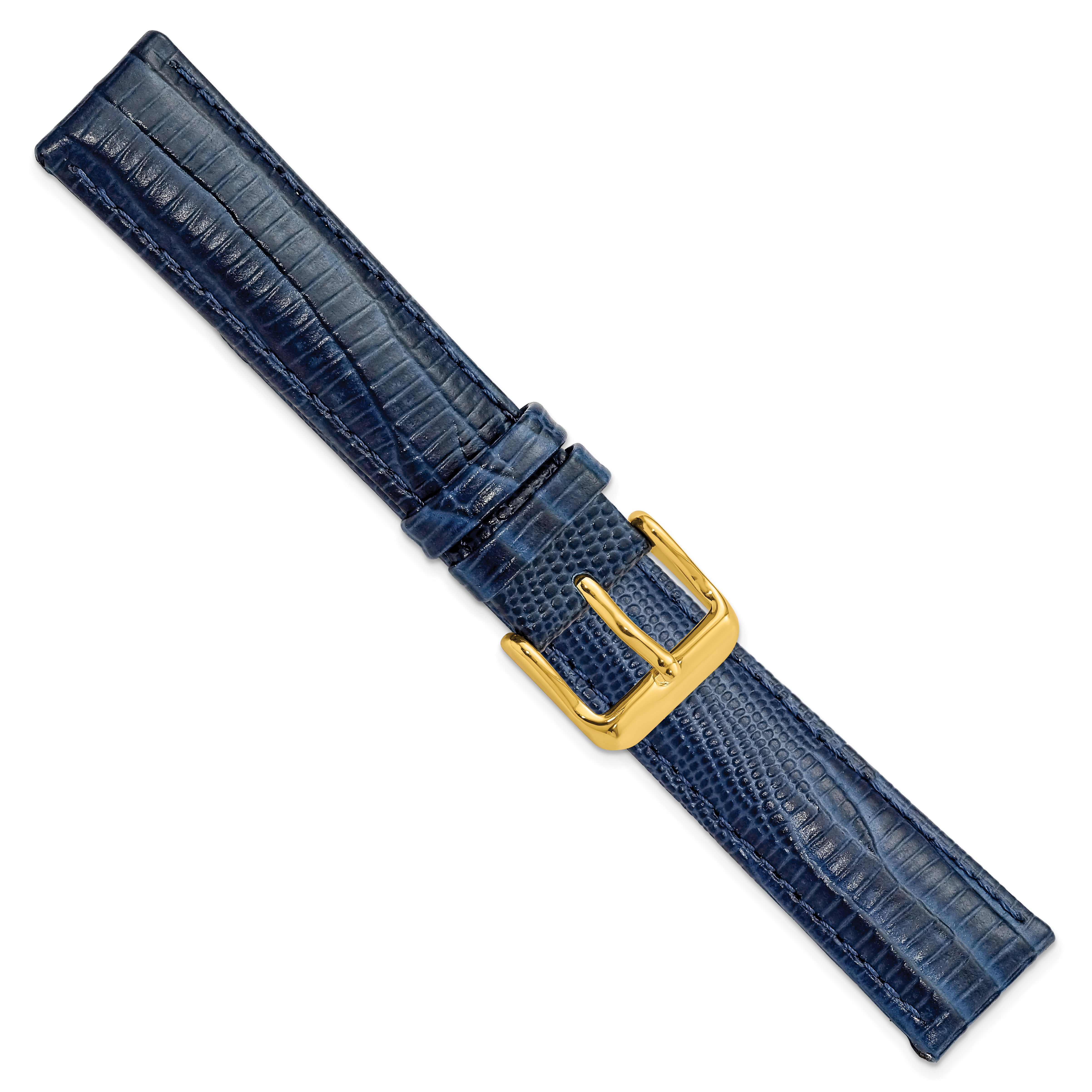 14mm Navy Teju Liz Grain Leather with Gold-tone Buckle 6.75 inch Watch Band