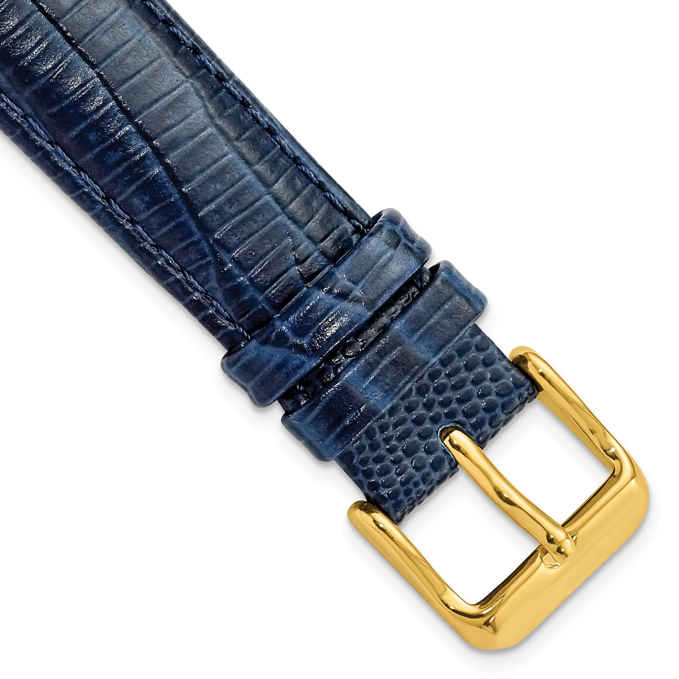 DeBeer 18mm Navy Teju Liz Grain Leather with Gold-tone Buckle 7.5 inch Watch Band