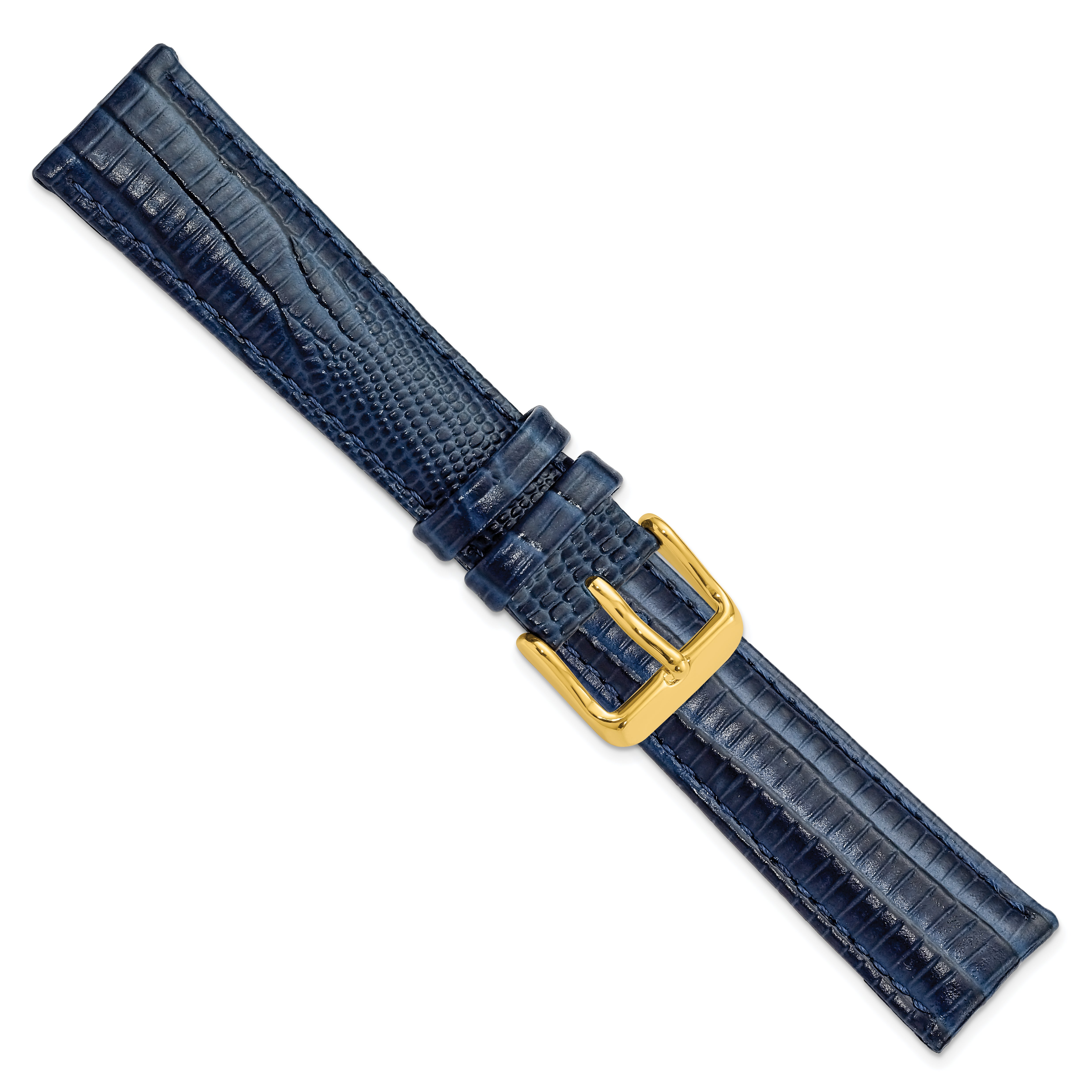 14mm Navy Teju Liz Grain Leather with Gold-tone Buckle 6.75 inch Watch Band