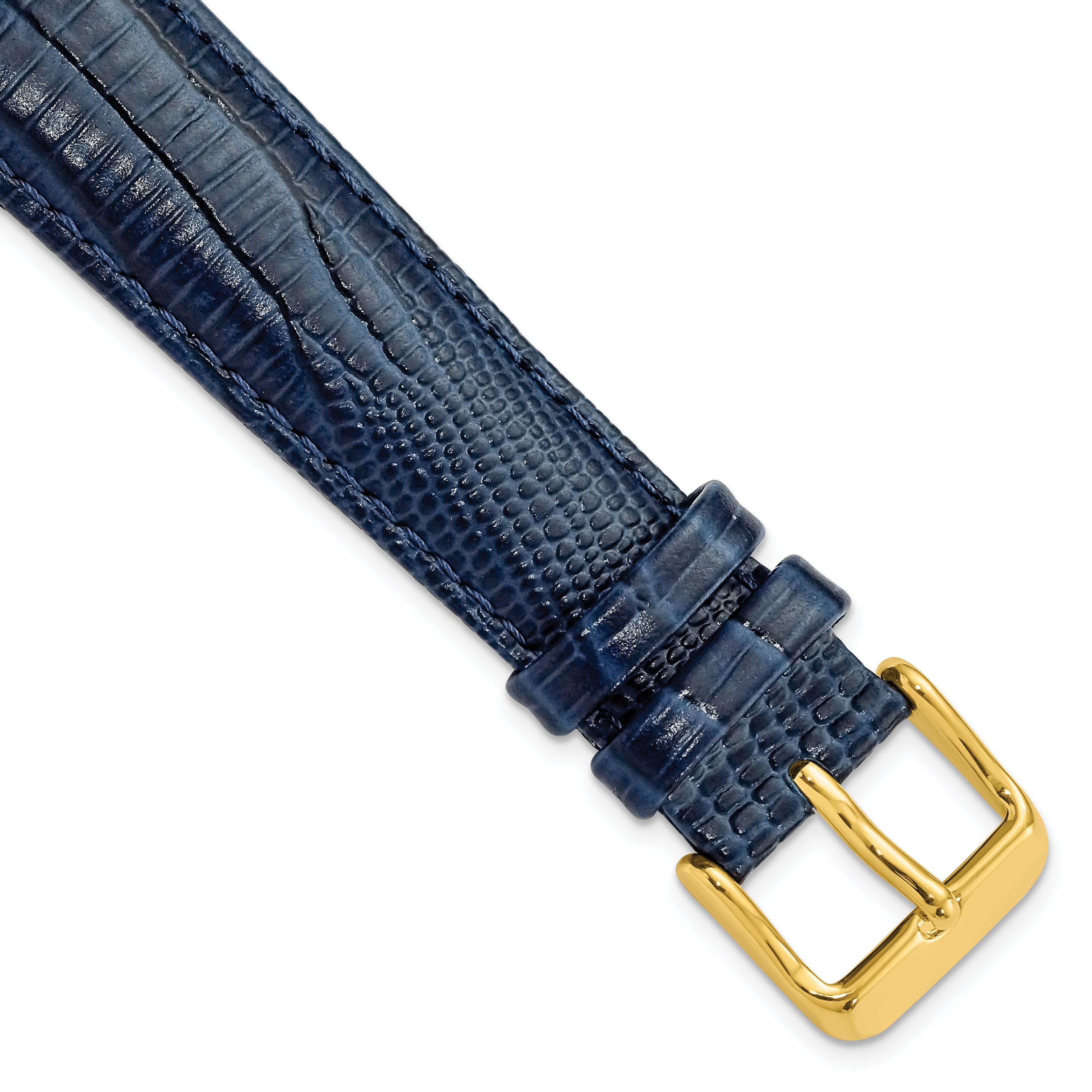 DeBeer 19mm Navy Teju Liz Grain Leather with Gold-tone Buckle 7.5 inch Watch Band