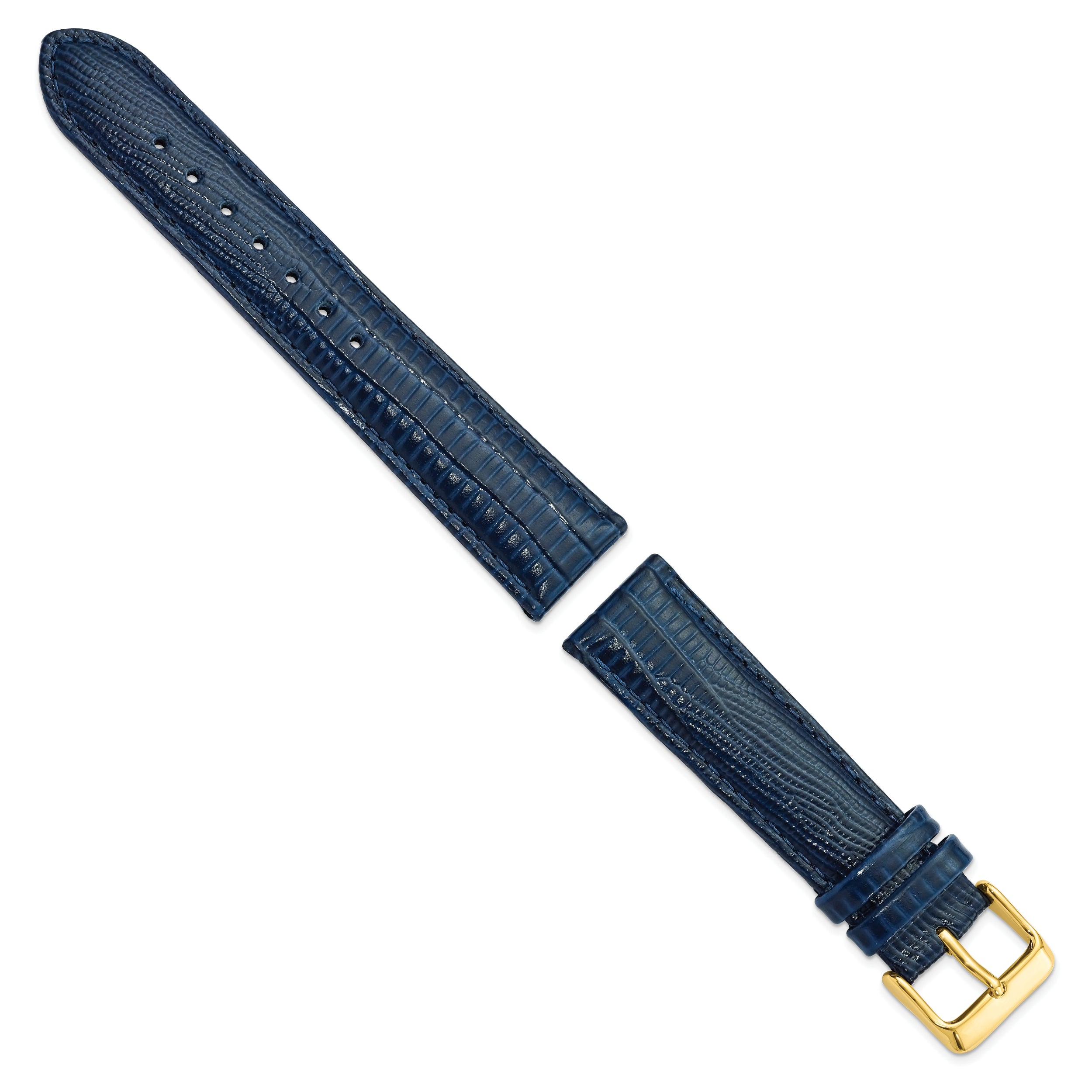 14mm Navy Teju Liz Grain Leather with Gold-tone Buckle 6.75 inch Watch Band