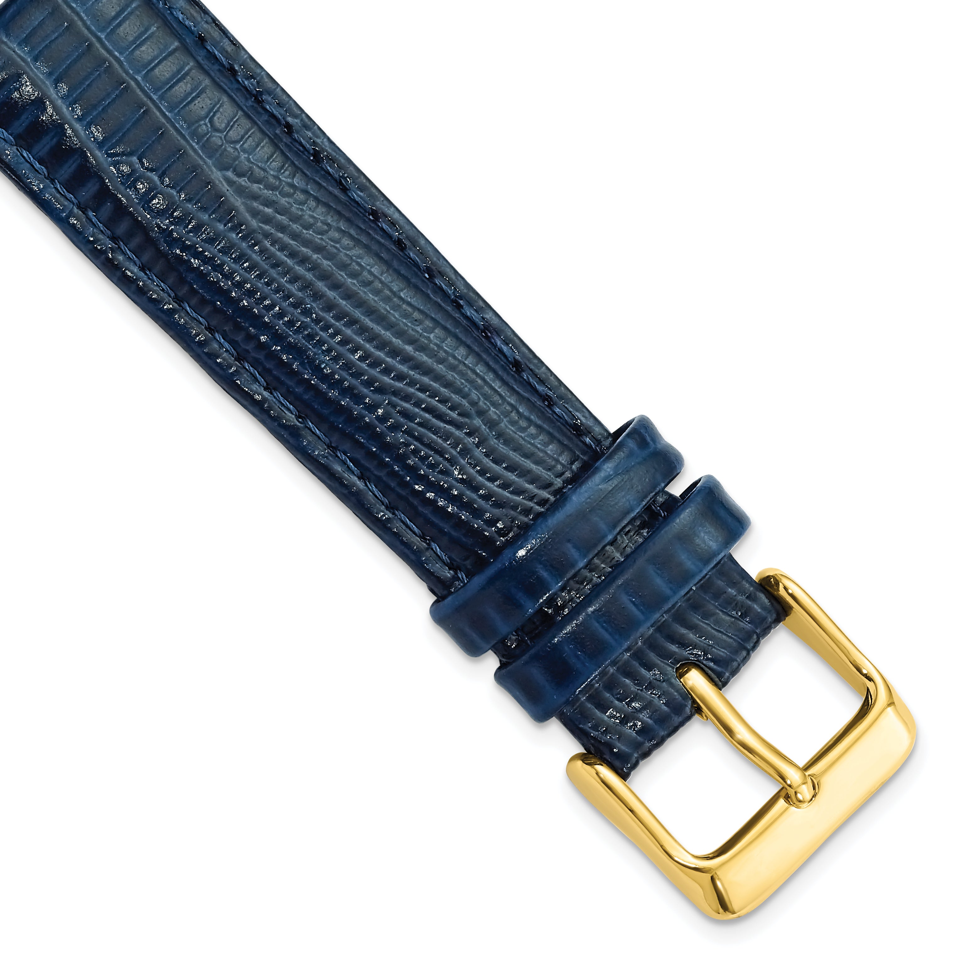DeBeer 20mm Navy Teju Liz Grain Leather with Gold-tone Buckle 7.5 inch Watch Band