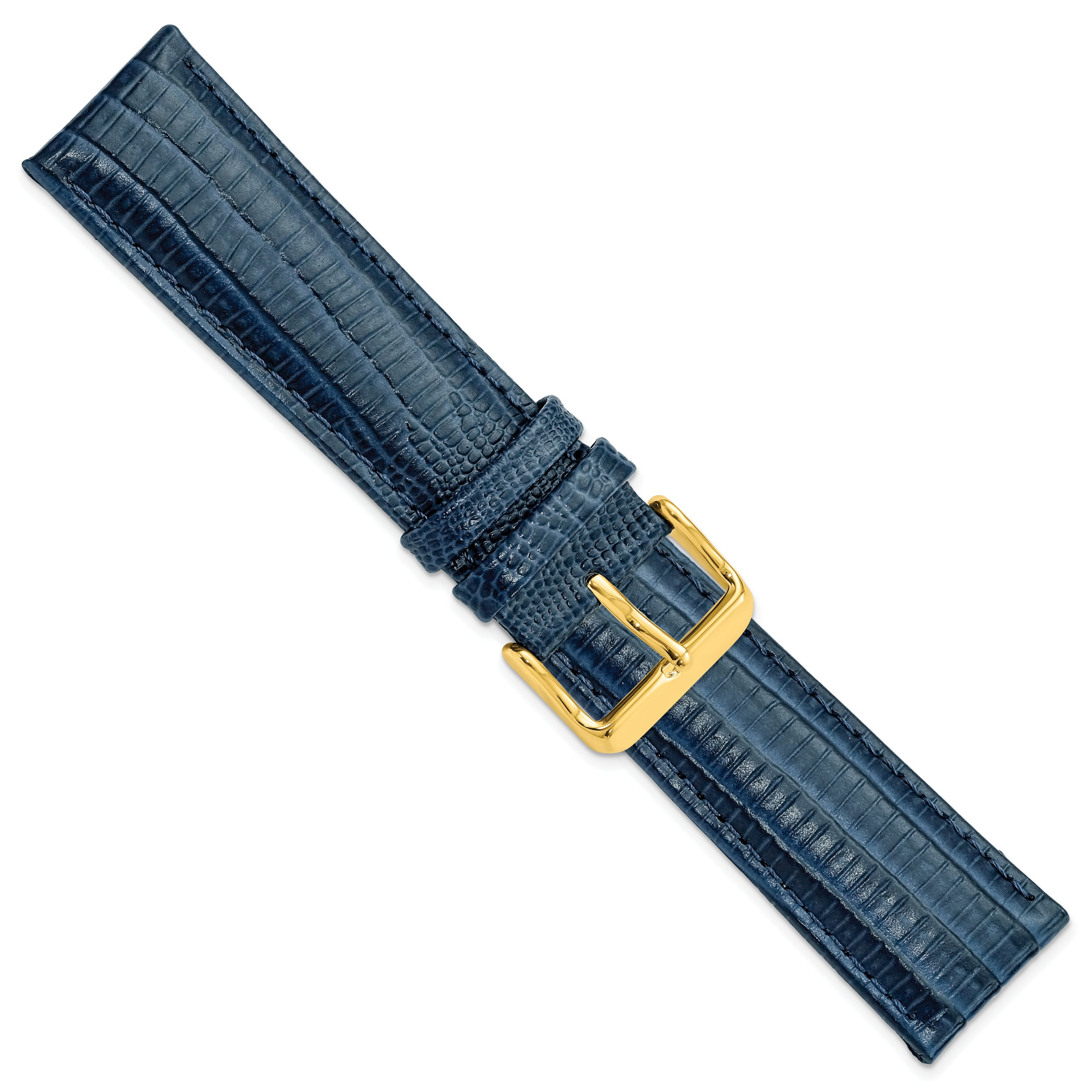 14mm Navy Teju Liz Grain Leather with Gold-tone Buckle 6.75 inch Watch Band