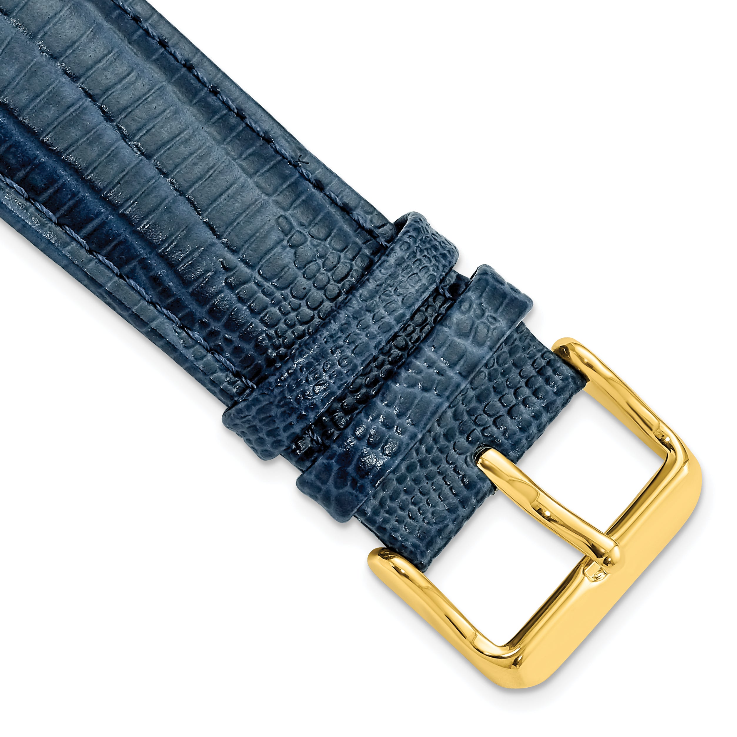 DeBeer 22mm Navy Teju Liz Grain Leather with Gold-tone Buckle 7.5 inch Watch Band