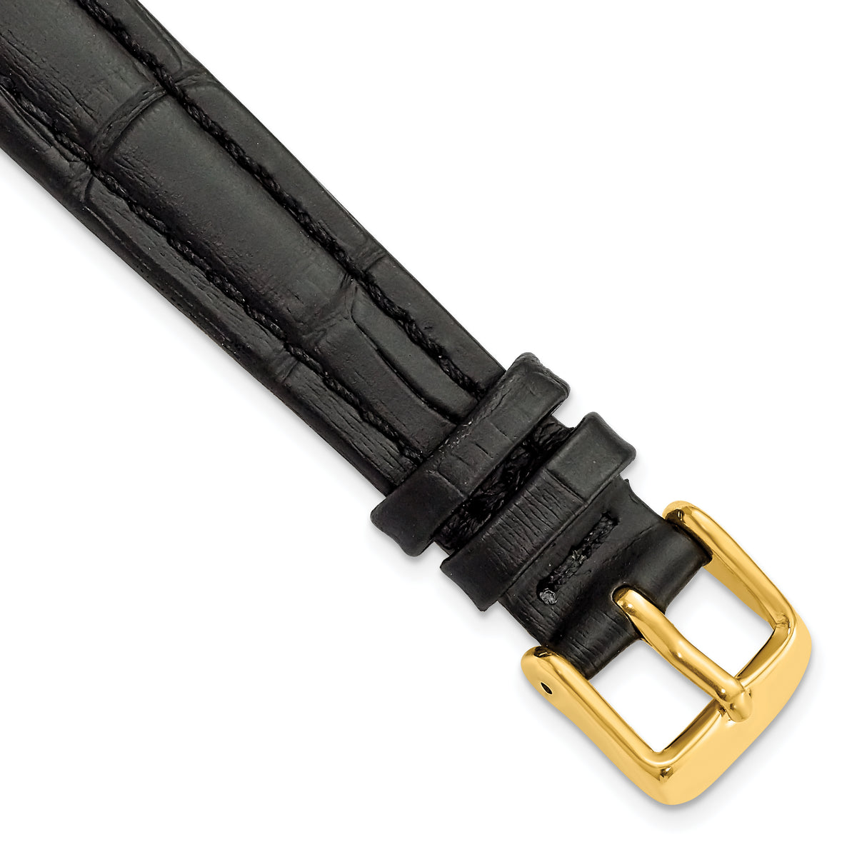 DeBeer 14mm Black Matte Alligator Grain Leather with Gold-tone Buckle 6.75 inch Watch Band