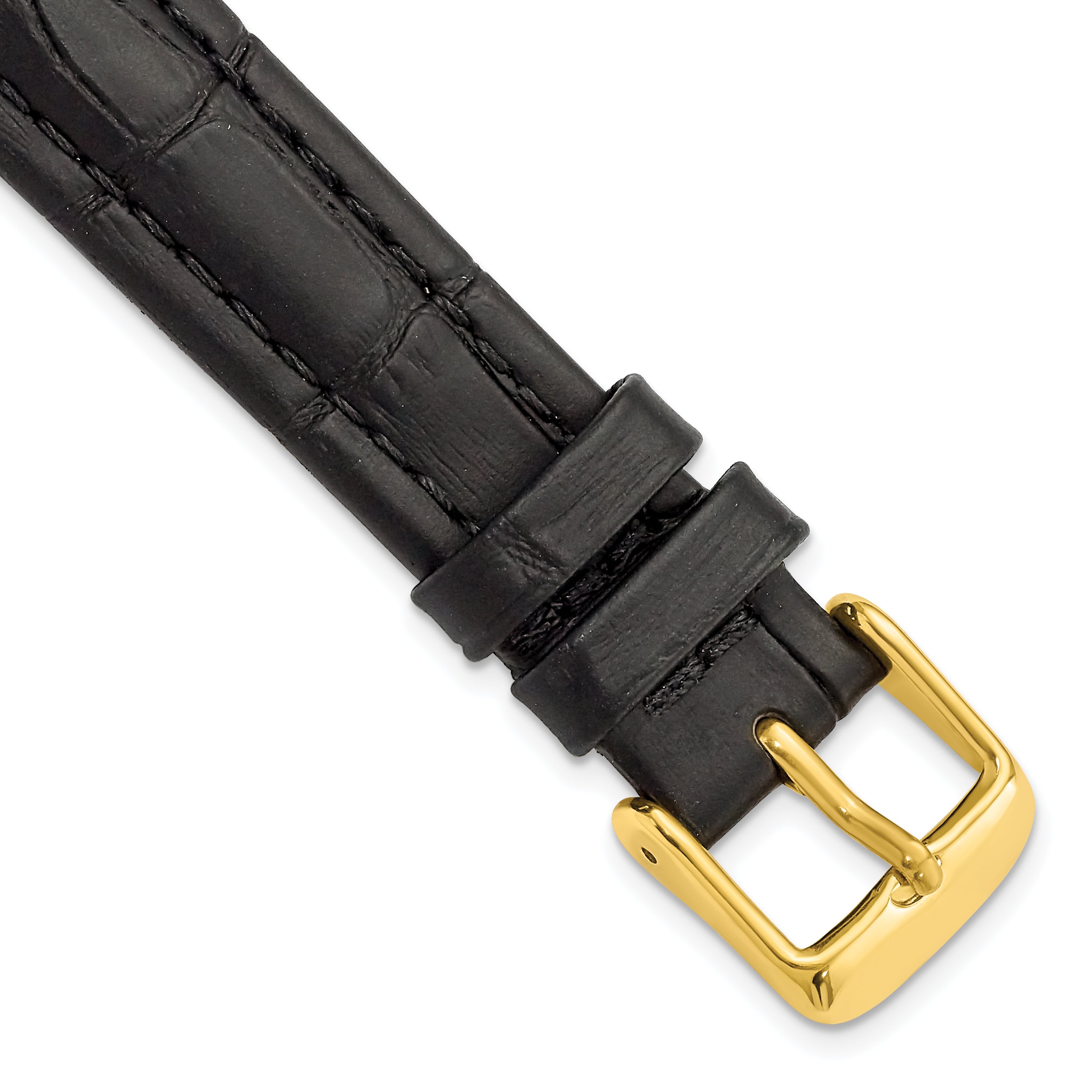 DeBeer 16mm Black Matte Alligator Grain Leather with Gold-tone Buckle 7.5 inch Watch Band