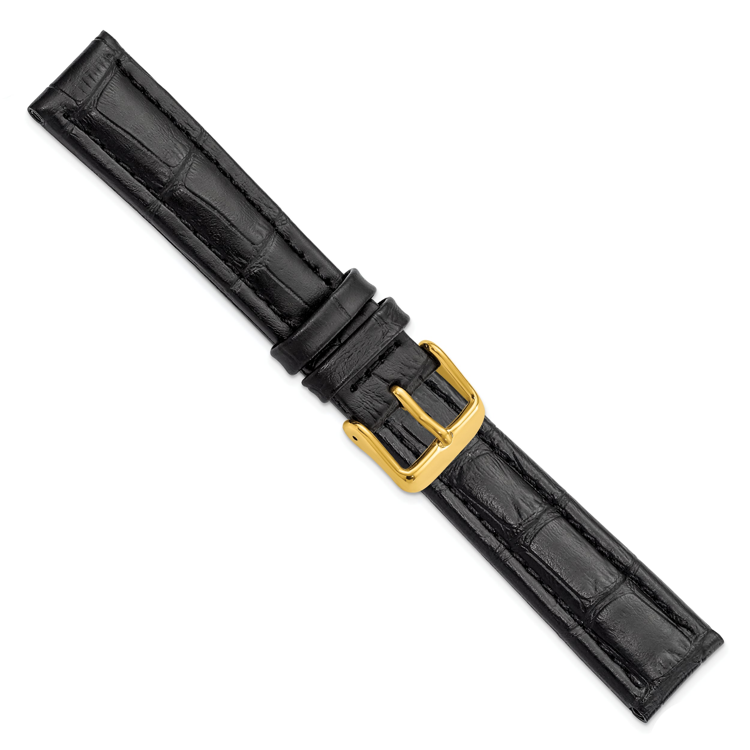 14mm Black Matte Alligator Grain Leather with Gold-tone Buckle 6.75 inch Watch Band