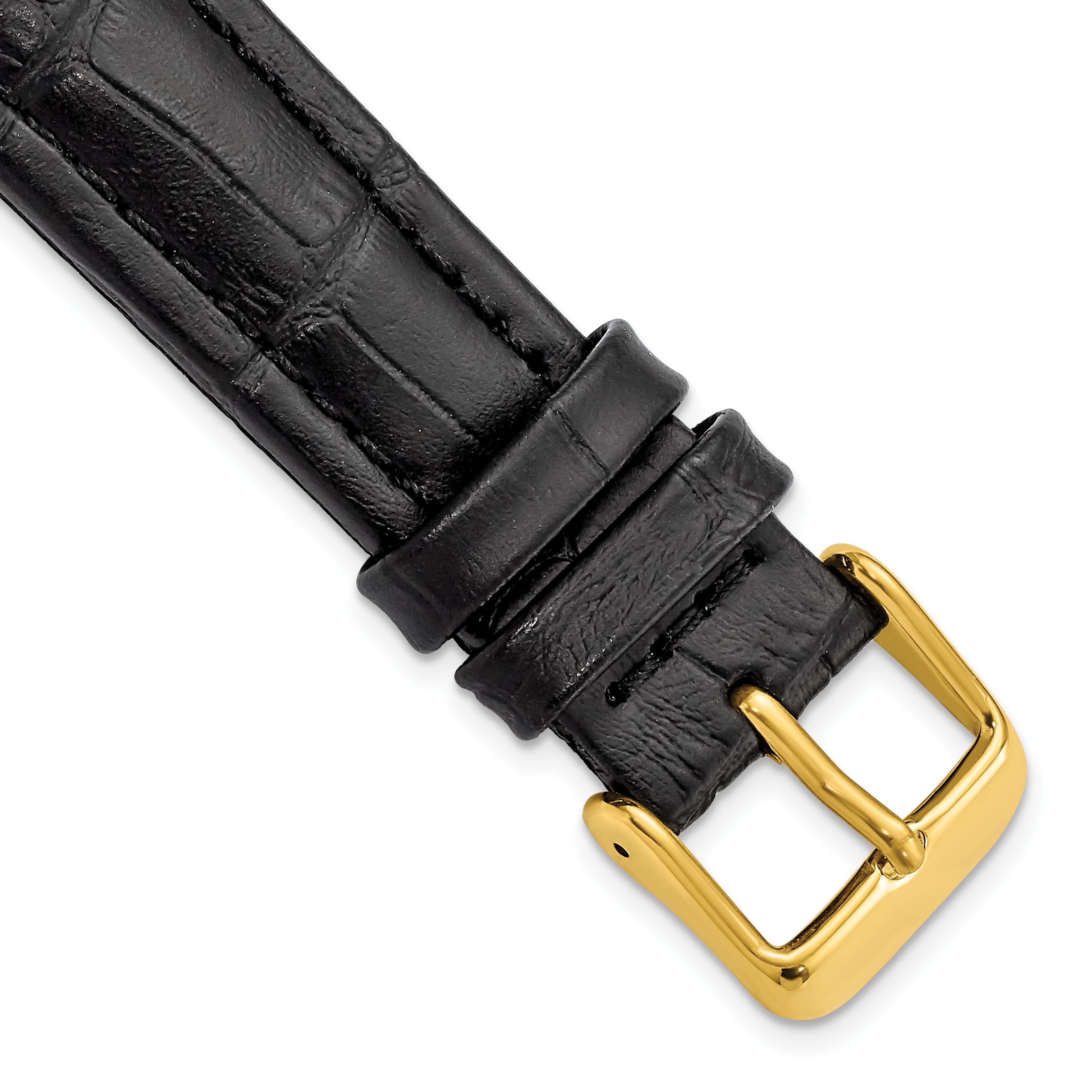 DeBeer 18mm Black Matte Alligator Grain Leather with Gold-tone Buckle 7.5 inch Watch Band
