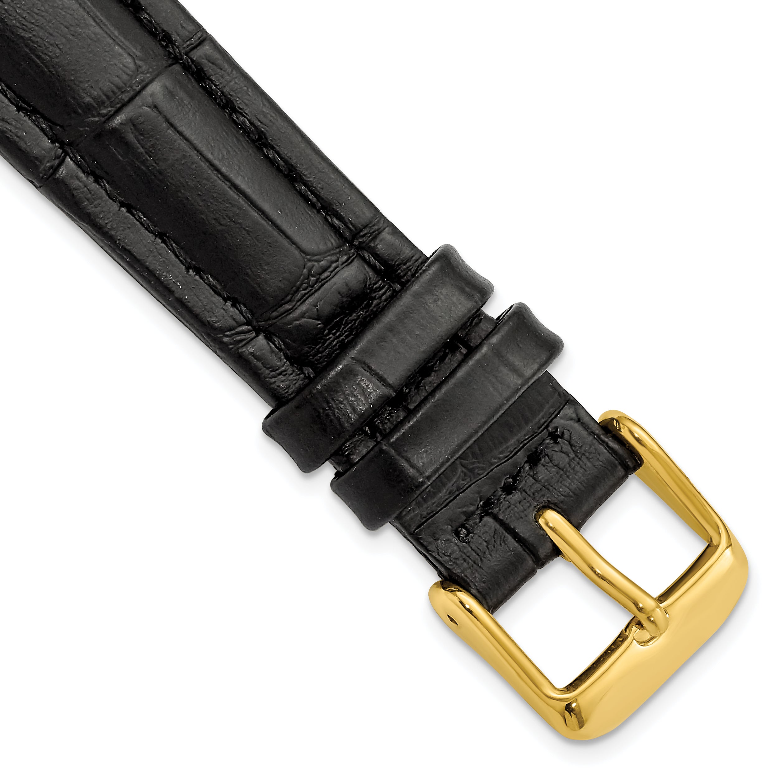 DeBeer 19mm Black Matte Alligator Grain Leather with Gold-tone Buckle 7.5 inch Watch Band