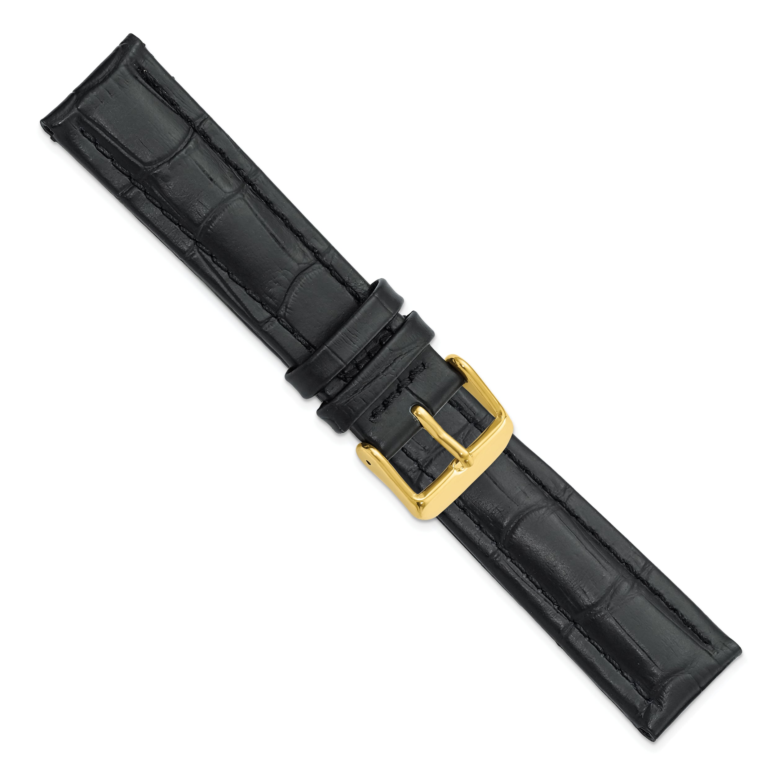 14mm Black Matte Alligator Grain Leather with Gold-tone Buckle 6.75 inch Watch Band