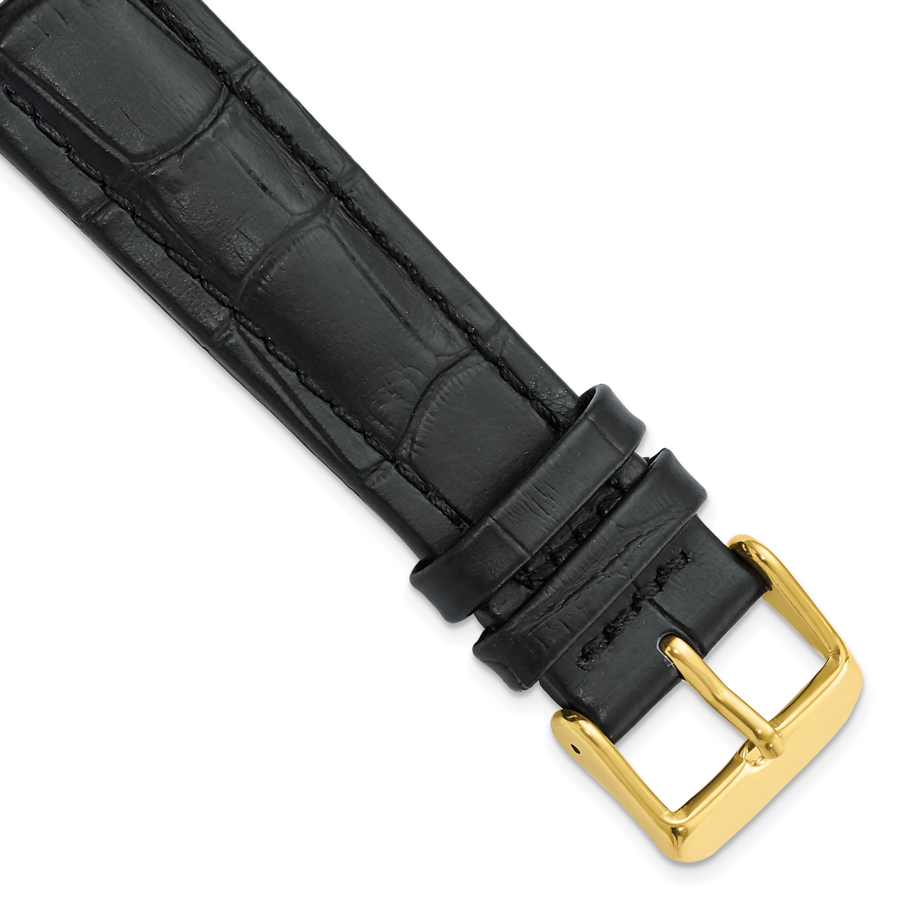 DeBeer 20mm Black Matte Alligator Grain Leather with Gold-tone Buckle 7.5 inch Watch Band