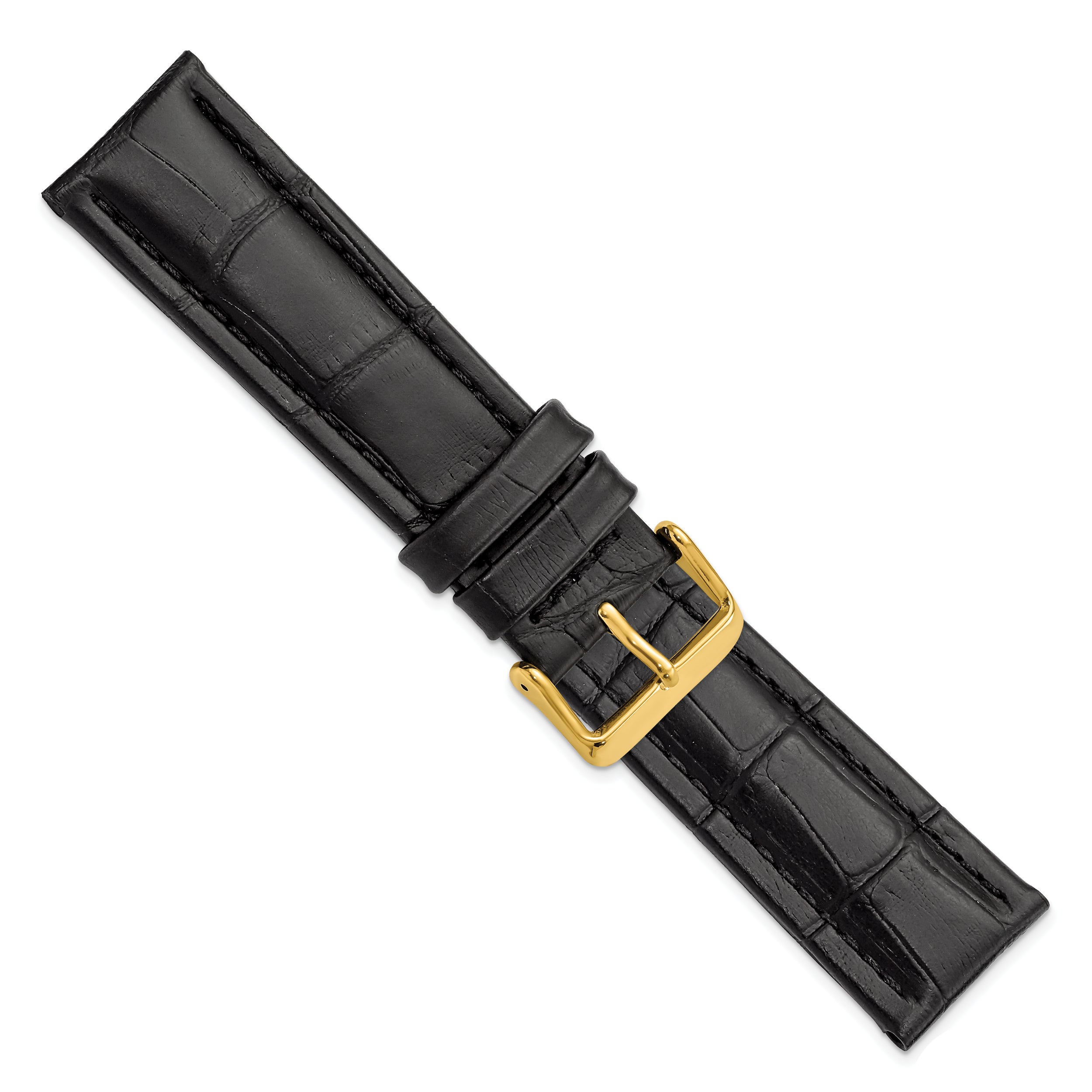 14mm Black Matte Alligator Grain Leather with Gold-tone Buckle 6.75 inch Watch Band