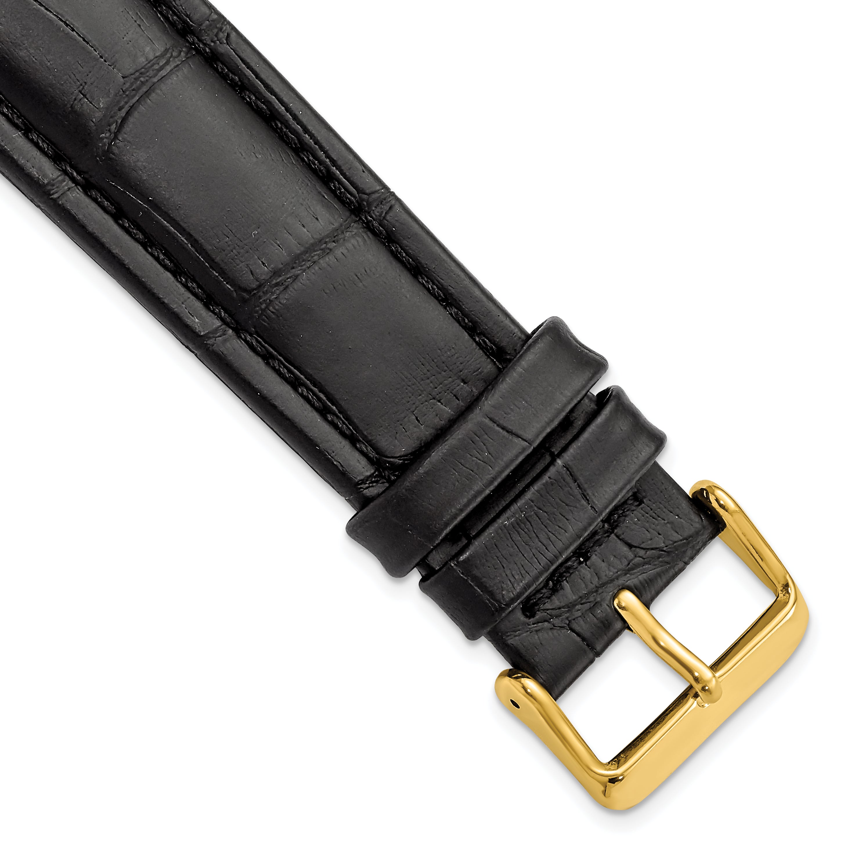 DeBeer 22mm Black Matte Alligator Grain Leather with Gold-tone Buckle 7.5 inch Watch Band