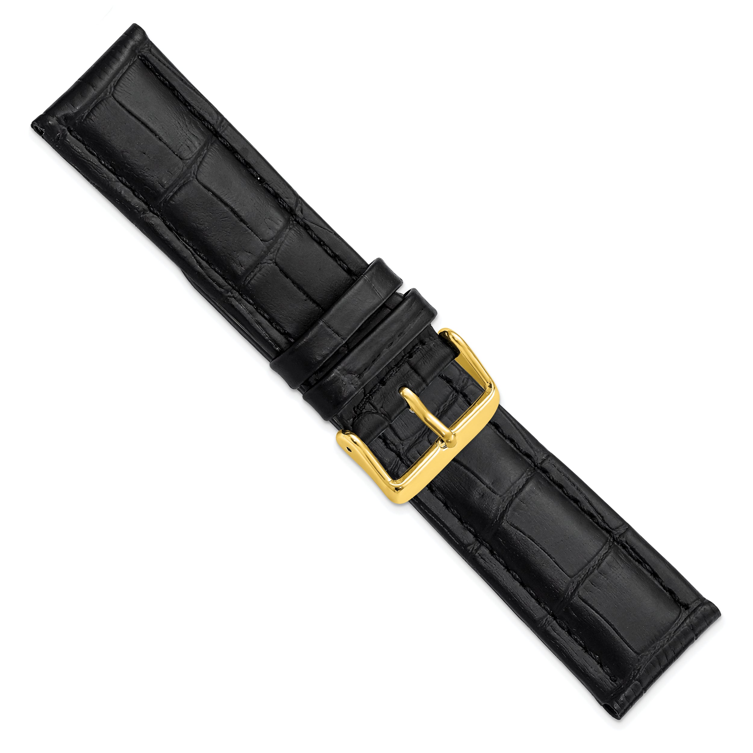 14mm Black Matte Alligator Grain Leather with Gold-tone Buckle 6.75 inch Watch Band