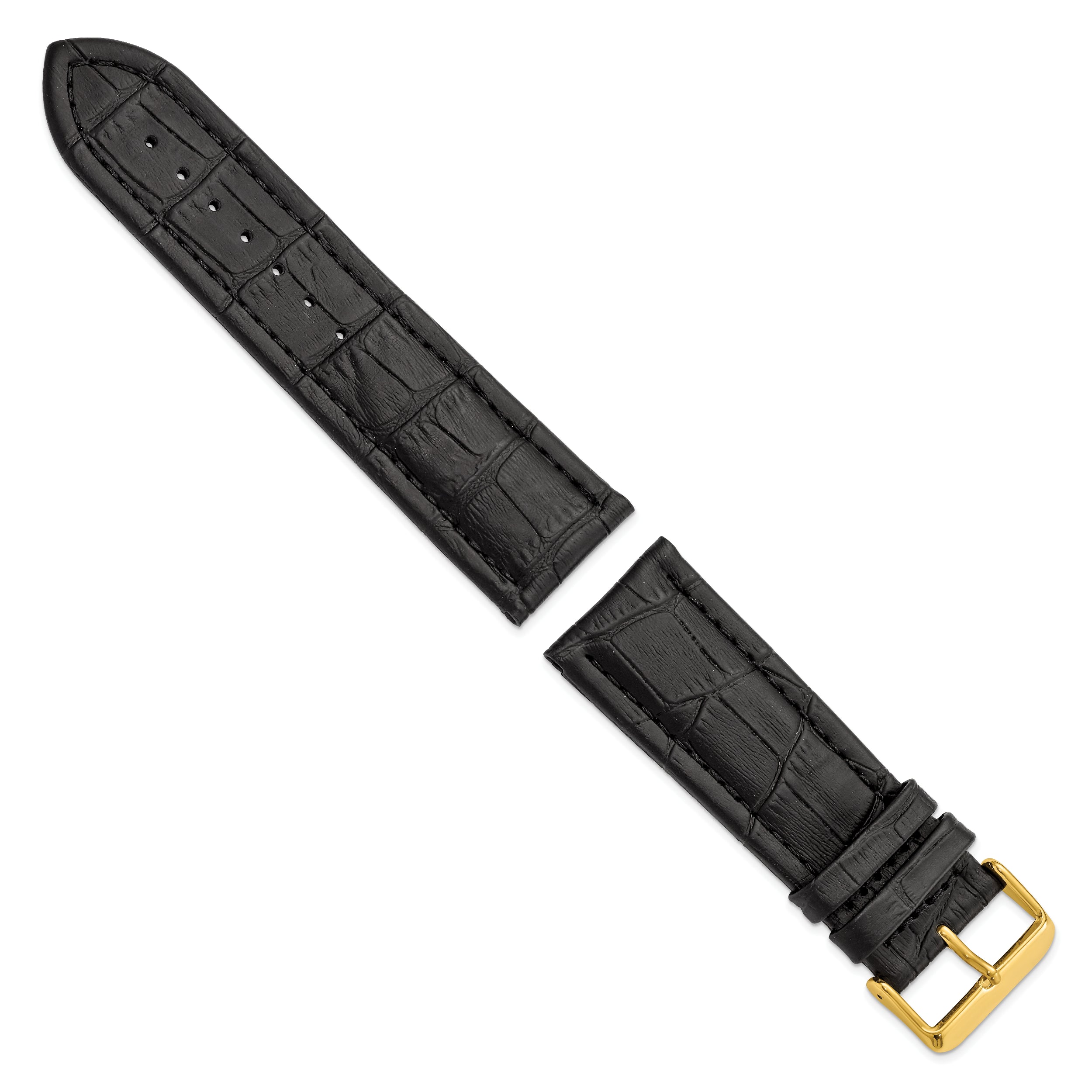 14mm Black Matte Alligator Grain Leather with Gold-tone Buckle 6.75 inch Watch Band
