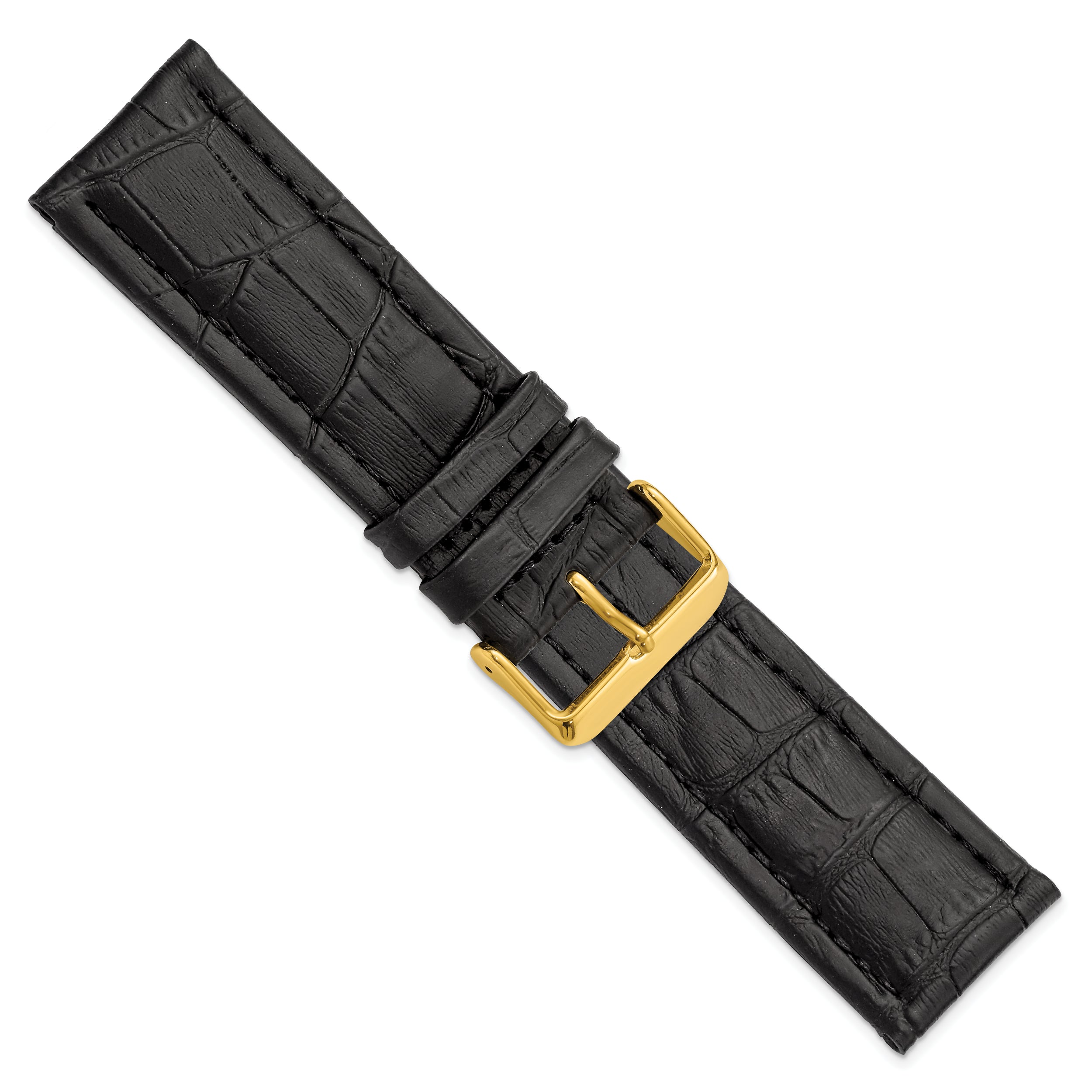 14mm Black Matte Alligator Grain Leather with Gold-tone Buckle 6.75 inch Watch Band
