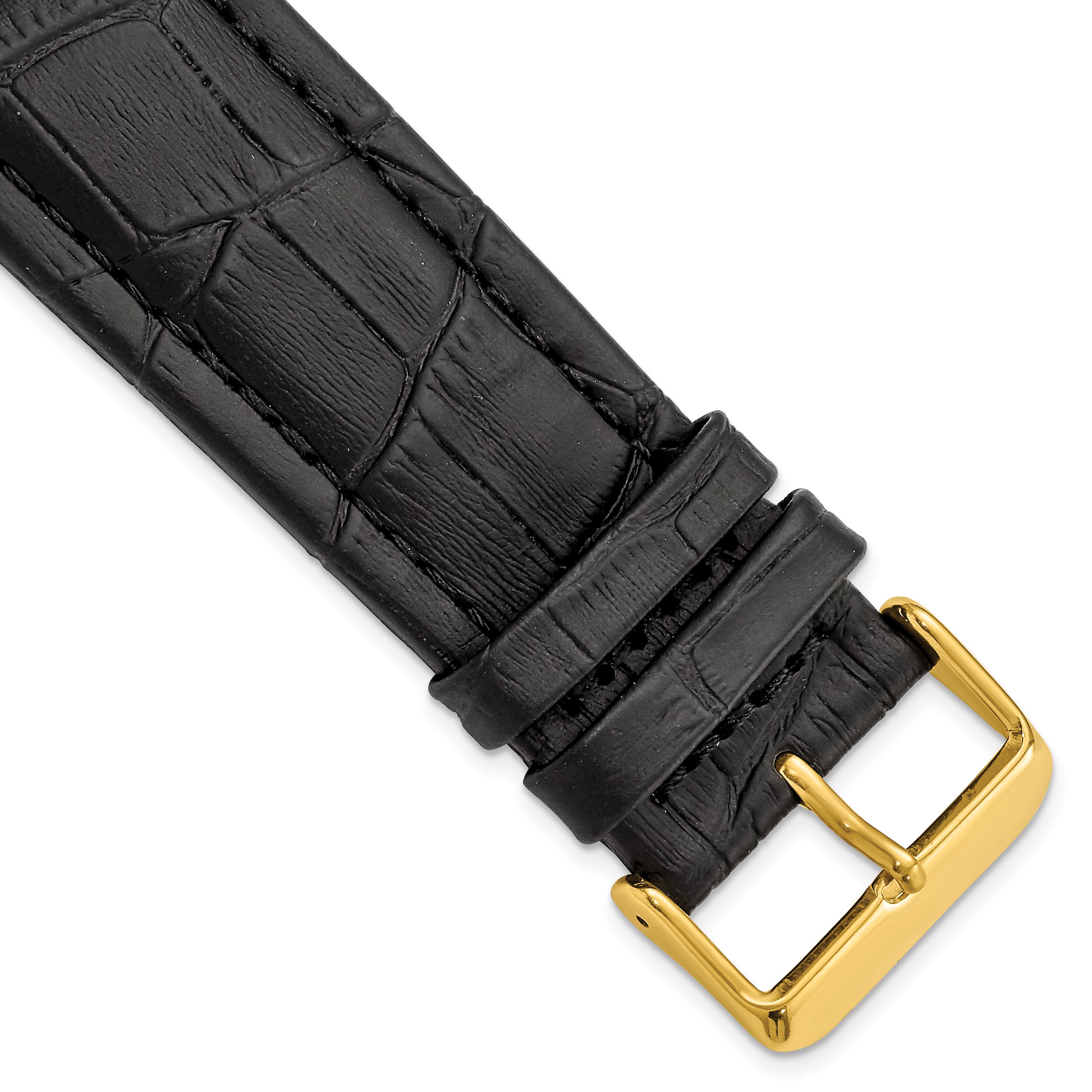 DeBeer 26mm Black Matte Alligator Grain Leather with Gold-tone Buckle 7.5 inch Watch Band