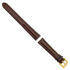 14mm Dark Brown Matte Alligator Grain Leather with Gold-tone Buckle 6.75 inch Watch Band
